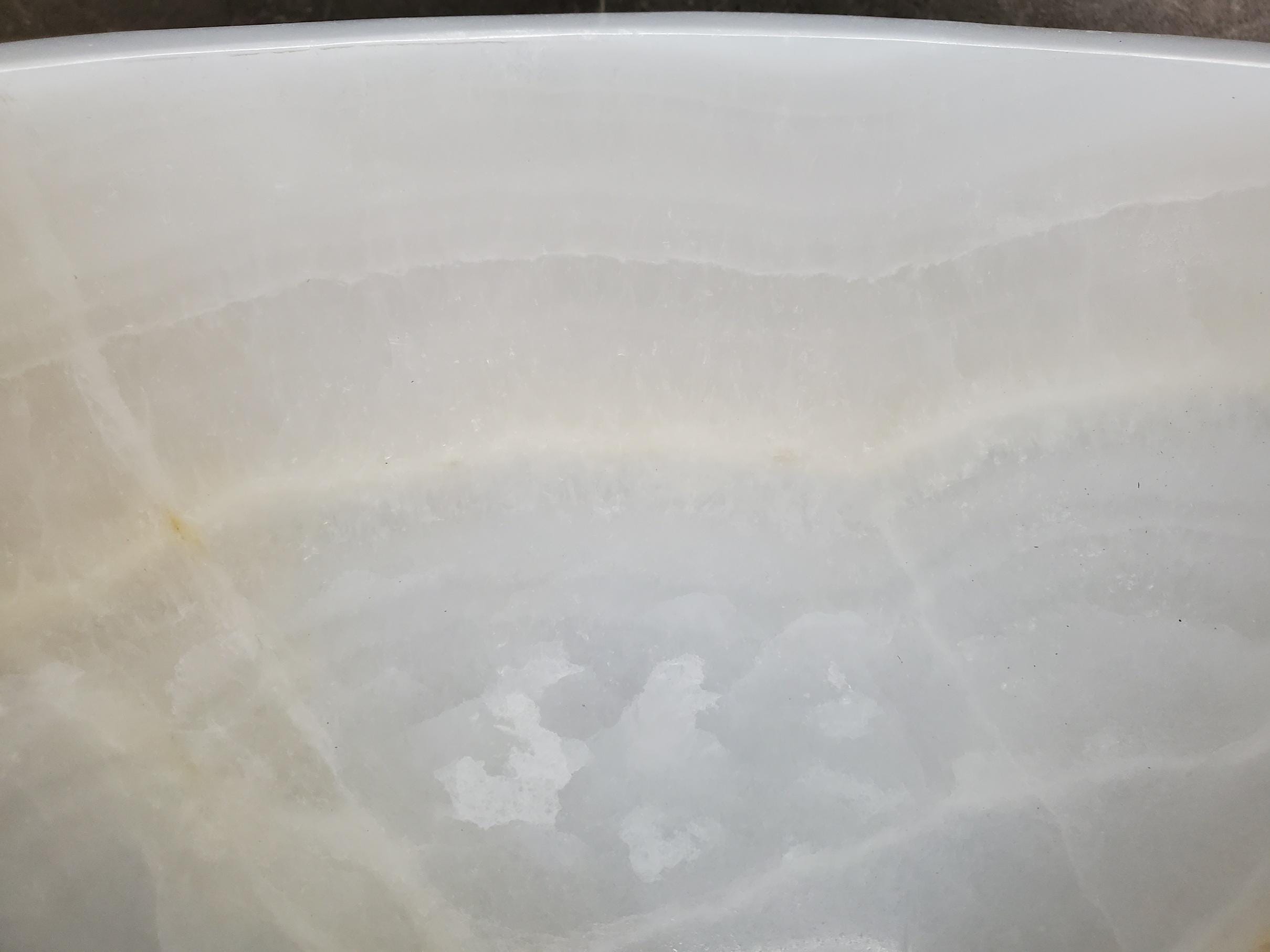 White Onyx Vessel Sink – Round Natural Stone Countertop Sink, Polished Vanity Basin, Luxury Spa Bathroom Decor 15.8x15.8 Inch Above Counter sink Bathroom Décor beige tan taupe hand basin bowl handmade powder room Home design trends luxury bathroom Marble Onix Rock modern contemporary natural stone sink plumbing fixture Rectangle Vessel Tan Rustic Onyx Vessel Sinks Translucent Polish