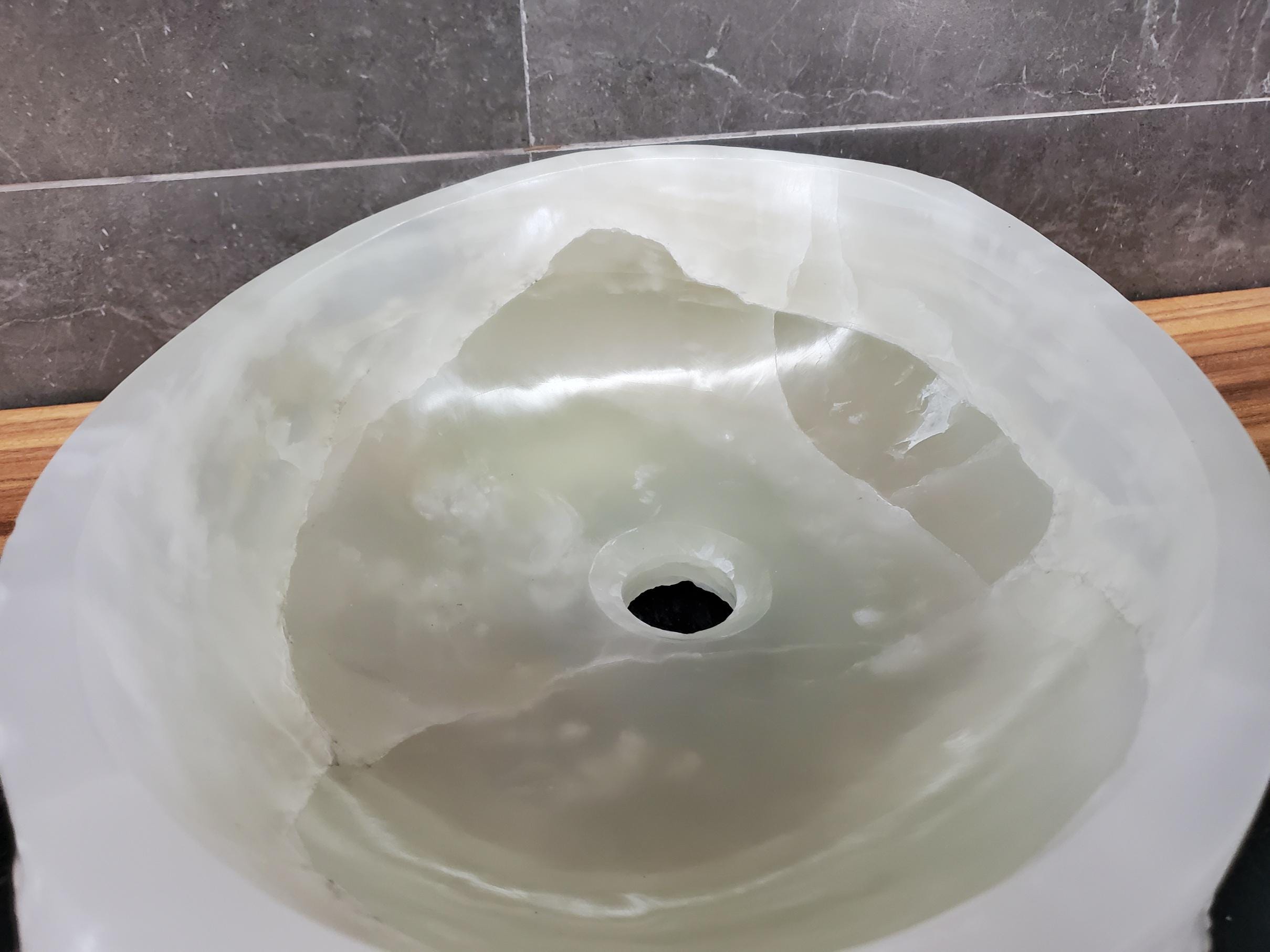 Green Onyx Vessel Sink, 17x13 Inch Natural Stone Countertop Basin, Polished Luxury Vanity Sink, Spa Bathroom Decor Above Counter sink Bathroom Décor beige tan taupe hand basin bowl handmade powder room Home design trends luxury bathroom Marble Onix Rock modern contemporary natural stone sink plumbing fixture Rectangle Vessel Tan Rustic Onyx Vessel Sinks Translucent Polish