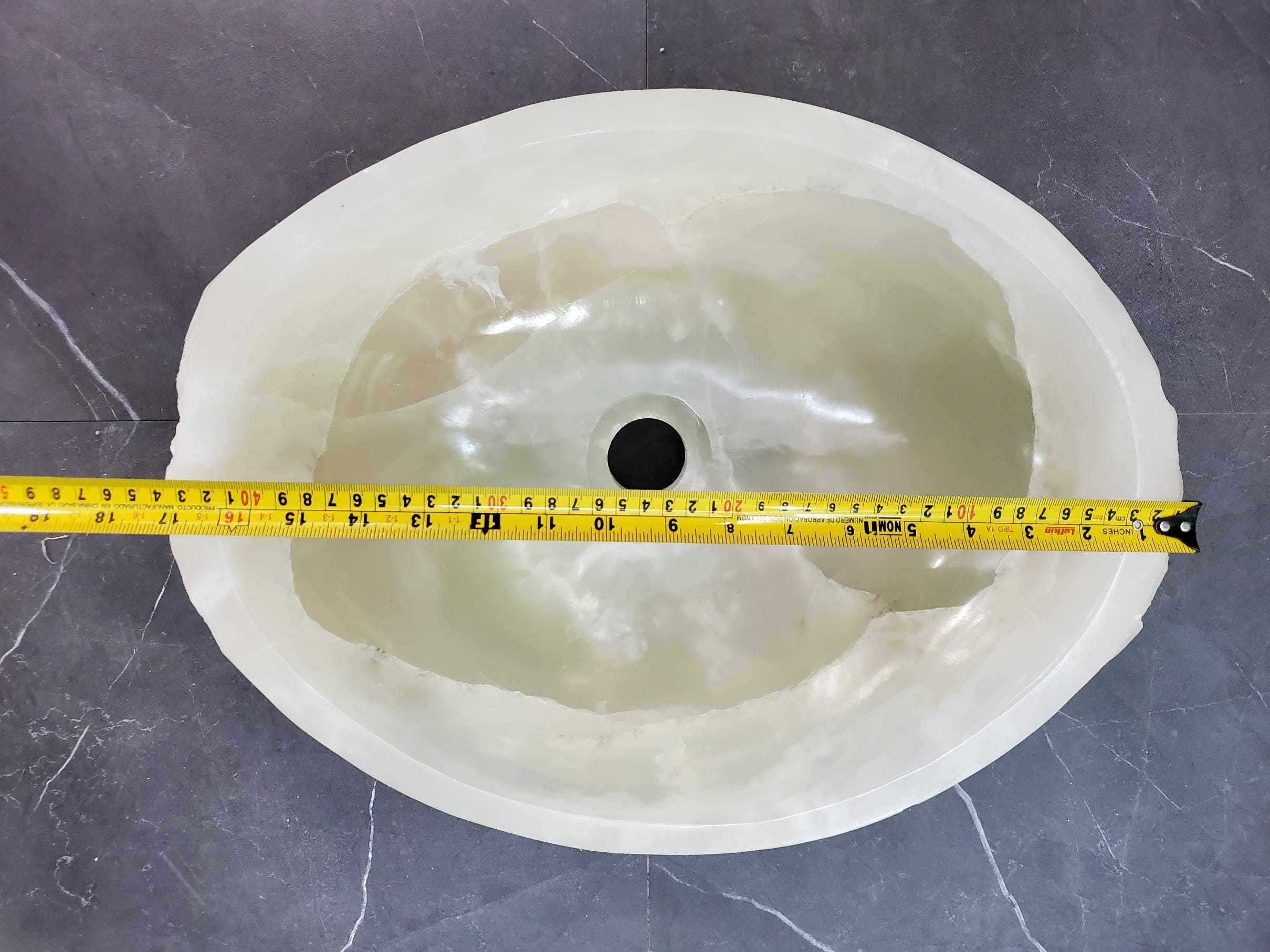 Green Onyx Vessel Sink, 17x13 Inch Natural Stone Countertop Basin, Polished Luxury Vanity Sink, Spa Bathroom Decor Above Counter sink Bathroom Décor beige tan taupe hand basin bowl handmade powder room Home design trends luxury bathroom Marble Onix Rock modern contemporary natural stone sink plumbing fixture Rectangle Vessel Tan Rustic Onyx Vessel Sinks Translucent Polish