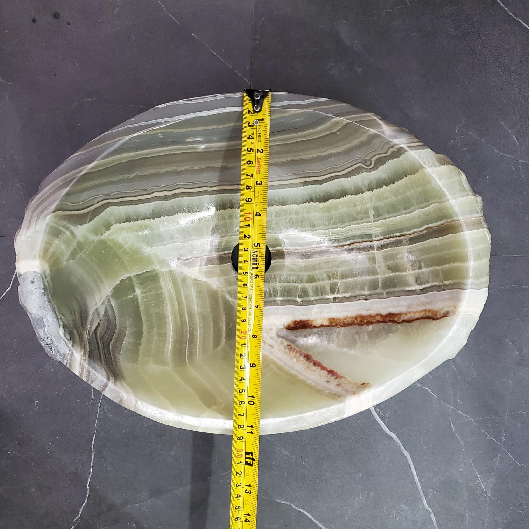Green Onyx Vessel Sink, 15x11 Inch Natural Stone Countertop Basin, Polished Luxury Vanity Sink, Spa Bathroom Decor Above Counter sink Bathroom Décor beige tan taupe hand basin bowl handmade powder room Home design trends luxury bathroom Marble Onix Rock modern contemporary natural stone sink plumbing fixture Rectangle Vessel Tan Rustic Onyx Vessel Sinks Translucent Polish