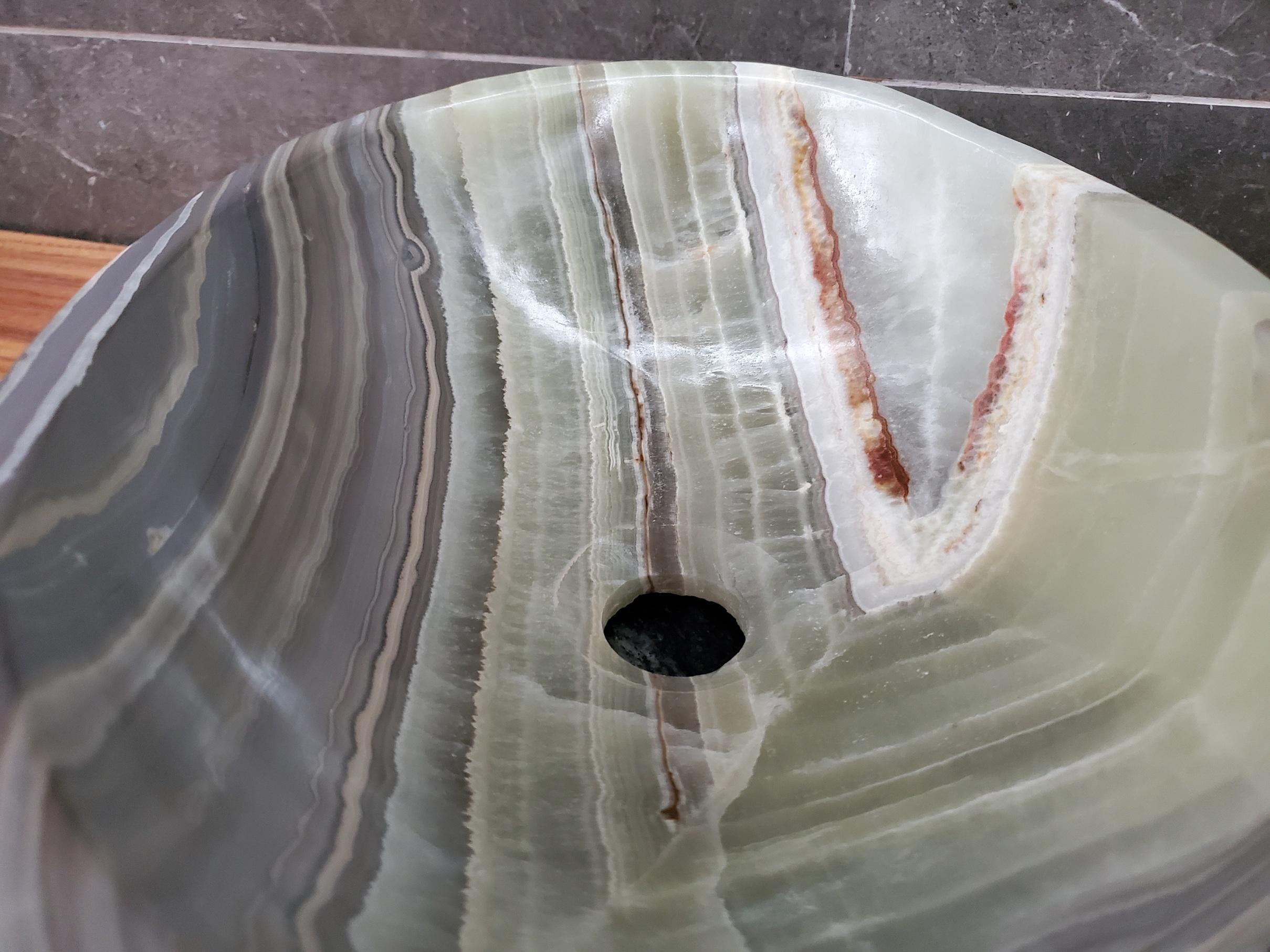 Green Onyx Vessel Sink, 15x11 Inch Natural Stone Countertop Basin, Polished Luxury Vanity Sink, Spa Bathroom Decor Above Counter sink Bathroom Décor beige tan taupe hand basin bowl handmade powder room Home design trends luxury bathroom Marble Onix Rock modern contemporary natural stone sink plumbing fixture Rectangle Vessel Tan Rustic Onyx Vessel Sinks Translucent Polish