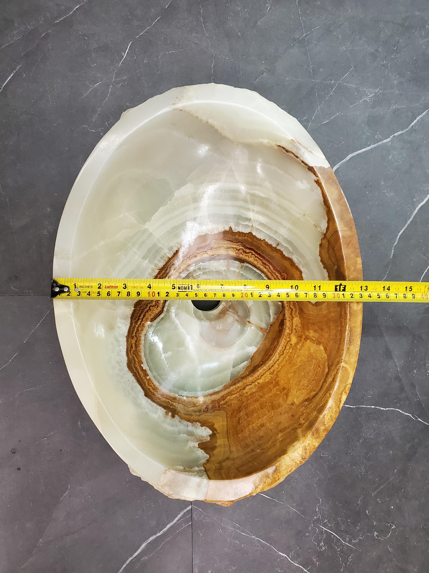 Green Onyx Vessel Sink – Oval Natural Stone Countertop Sink, Polished Vanity Basin, Luxury Spa Bathroom Decor 17x13 Inch Above Counter sink Bathroom Décor beige tan taupe hand basin bowl handmade powder room Home design trends luxury bathroom Marble Onix Rock modern contemporary natural stone sink plumbing fixture Rectangle Vessel Tan Rustic Onyx Vessel Sinks Translucent Polish