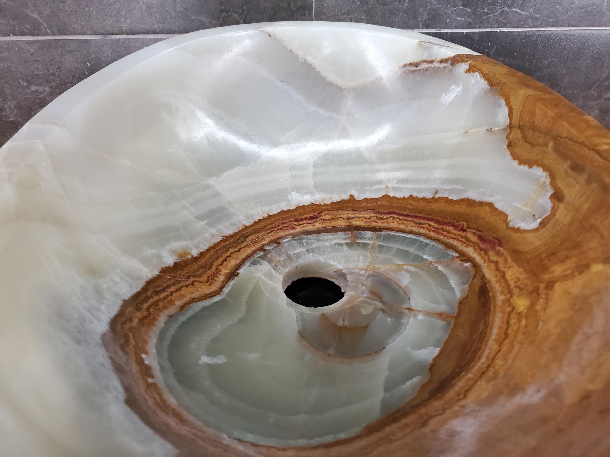 Green Onyx Vessel Sink – Oval Natural Stone Countertop Sink, Polished Vanity Basin, Luxury Spa Bathroom Decor 17x13 Inch Above Counter sink Bathroom Décor beige tan taupe hand basin bowl handmade powder room Home design trends luxury bathroom Marble Onix Rock modern contemporary natural stone sink plumbing fixture Rectangle Vessel Tan Rustic Onyx Vessel Sinks Translucent Polish