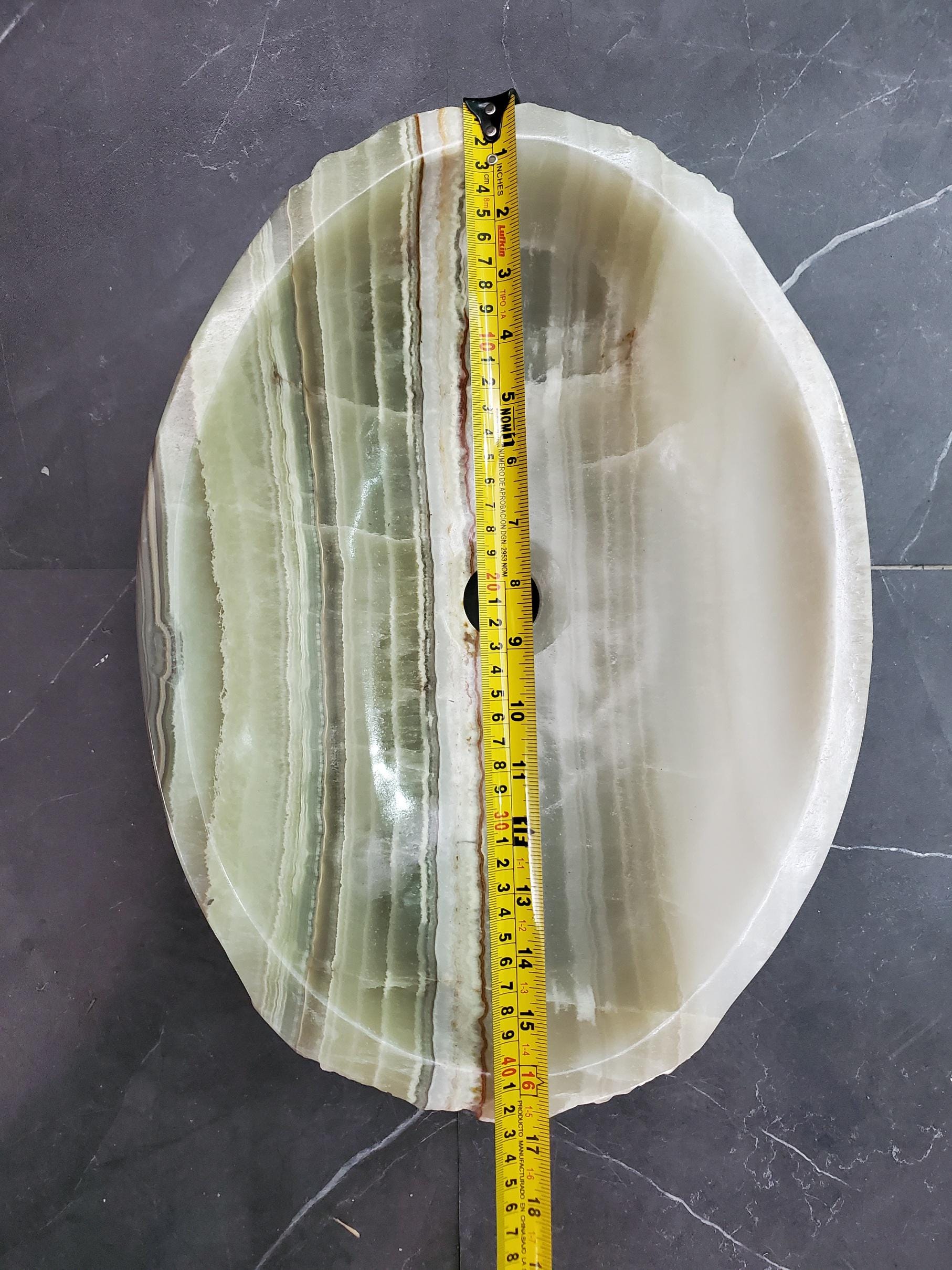 Green Onyx Marble Vessel Sink, 16.5x12.5 Inch Natural Stone Countertop Basin, Polished Luxury Vanity Sink, Spa Bathroom Decor Above Counter sink Bathroom Décor beige tan taupe hand basin bowl handmade powder room Home design trends luxury bathroom Marble Onix Rock modern contemporary natural stone sink plumbing fixture Rectangle Vessel Tan Rustic Onyx Vessel Sinks Translucent Polish