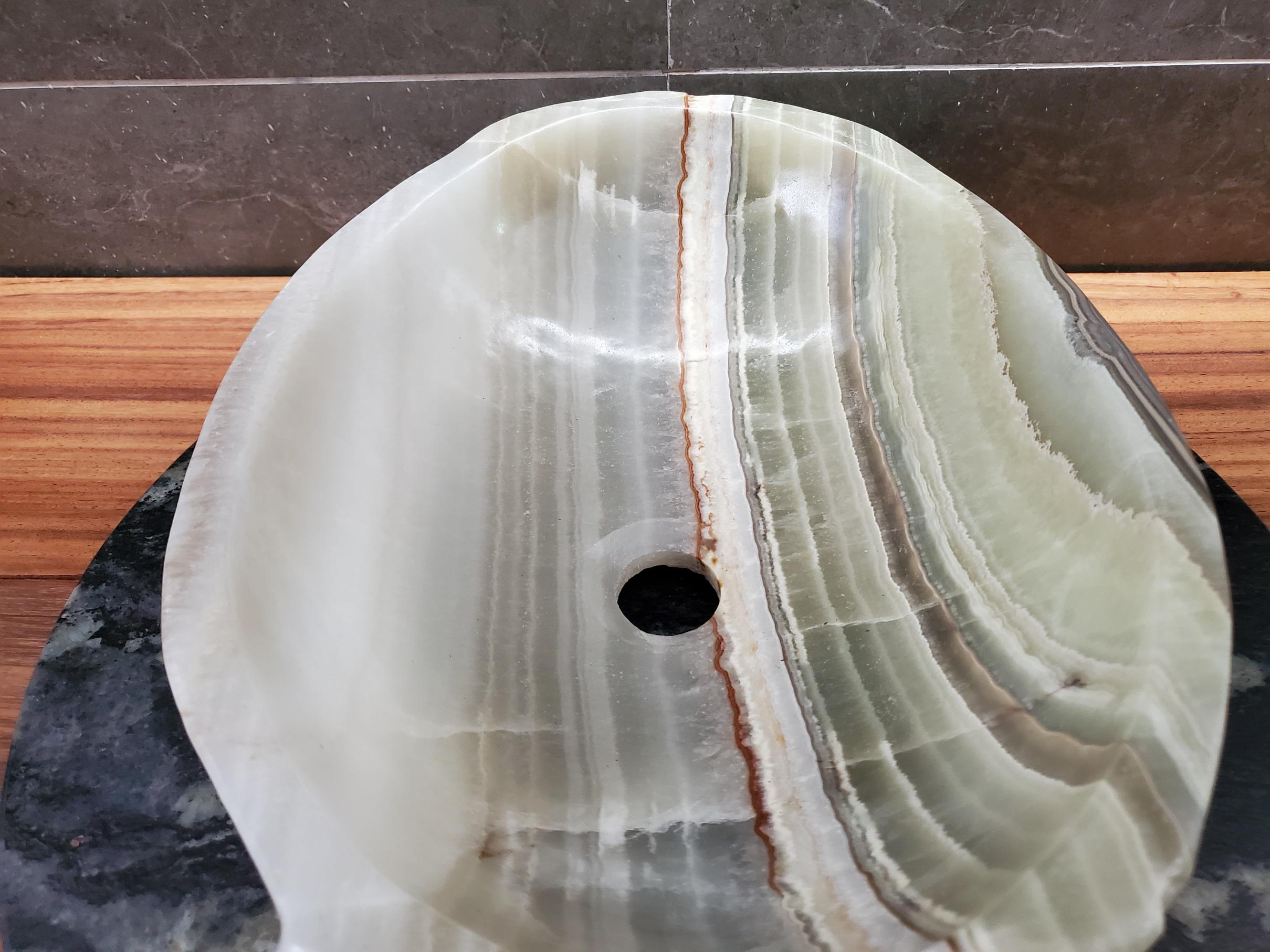 Green Onyx Marble Vessel Sink, 16.5x12.5 Inch Natural Stone Countertop Basin, Polished Luxury Vanity Sink, Spa Bathroom Decor Above Counter sink Bathroom Décor beige tan taupe hand basin bowl handmade powder room Home design trends luxury bathroom Marble Onix Rock modern contemporary natural stone sink plumbing fixture Rectangle Vessel Tan Rustic Onyx Vessel Sinks Translucent Polish