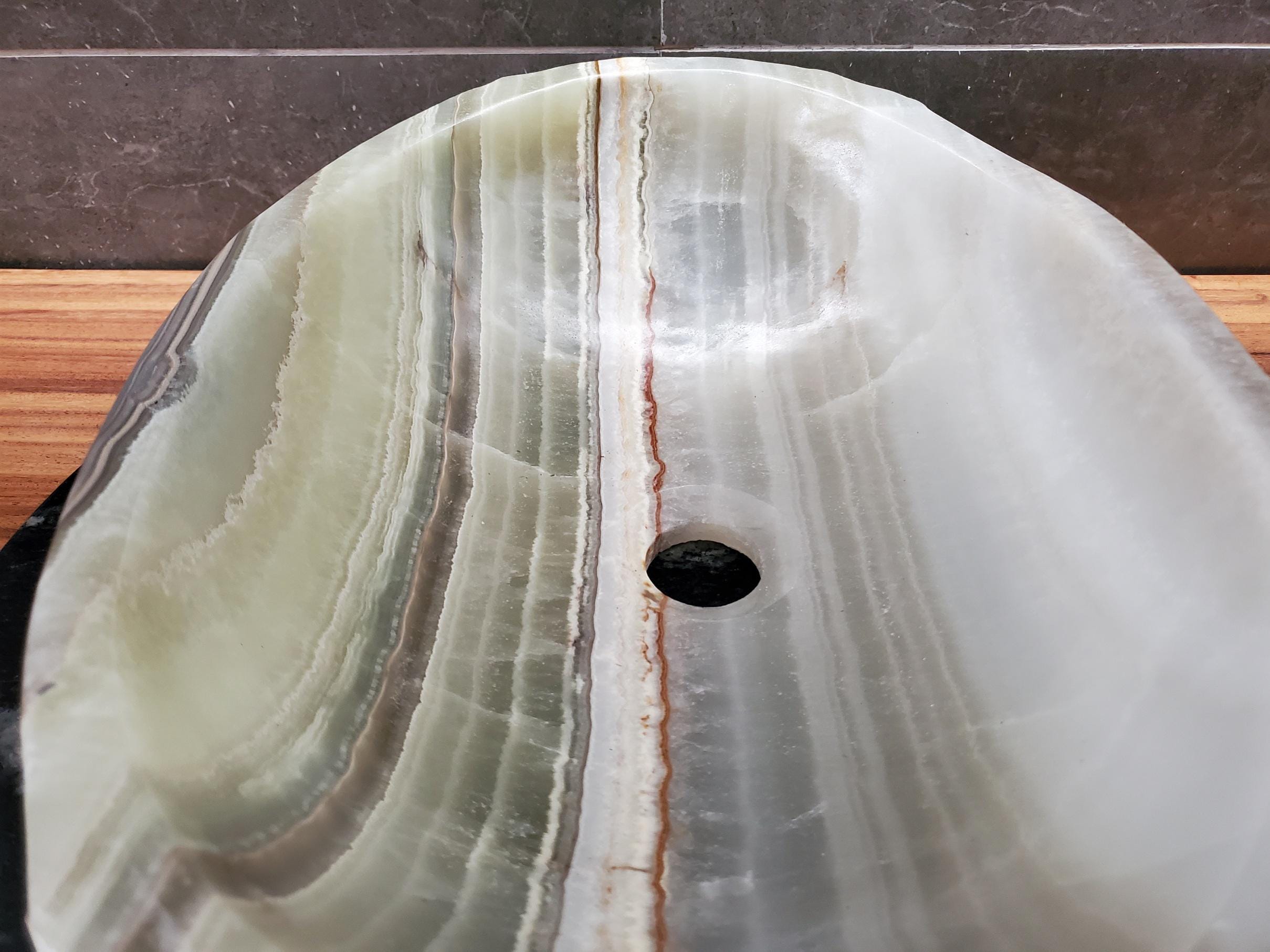 Green Onyx Marble Vessel Sink, 16.5x12.5 Inch Natural Stone Countertop Basin, Polished Luxury Vanity Sink, Spa Bathroom Decor Above Counter sink Bathroom Décor beige tan taupe hand basin bowl handmade powder room Home design trends luxury bathroom Marble Onix Rock modern contemporary natural stone sink plumbing fixture Rectangle Vessel Tan Rustic Onyx Vessel Sinks Translucent Polish