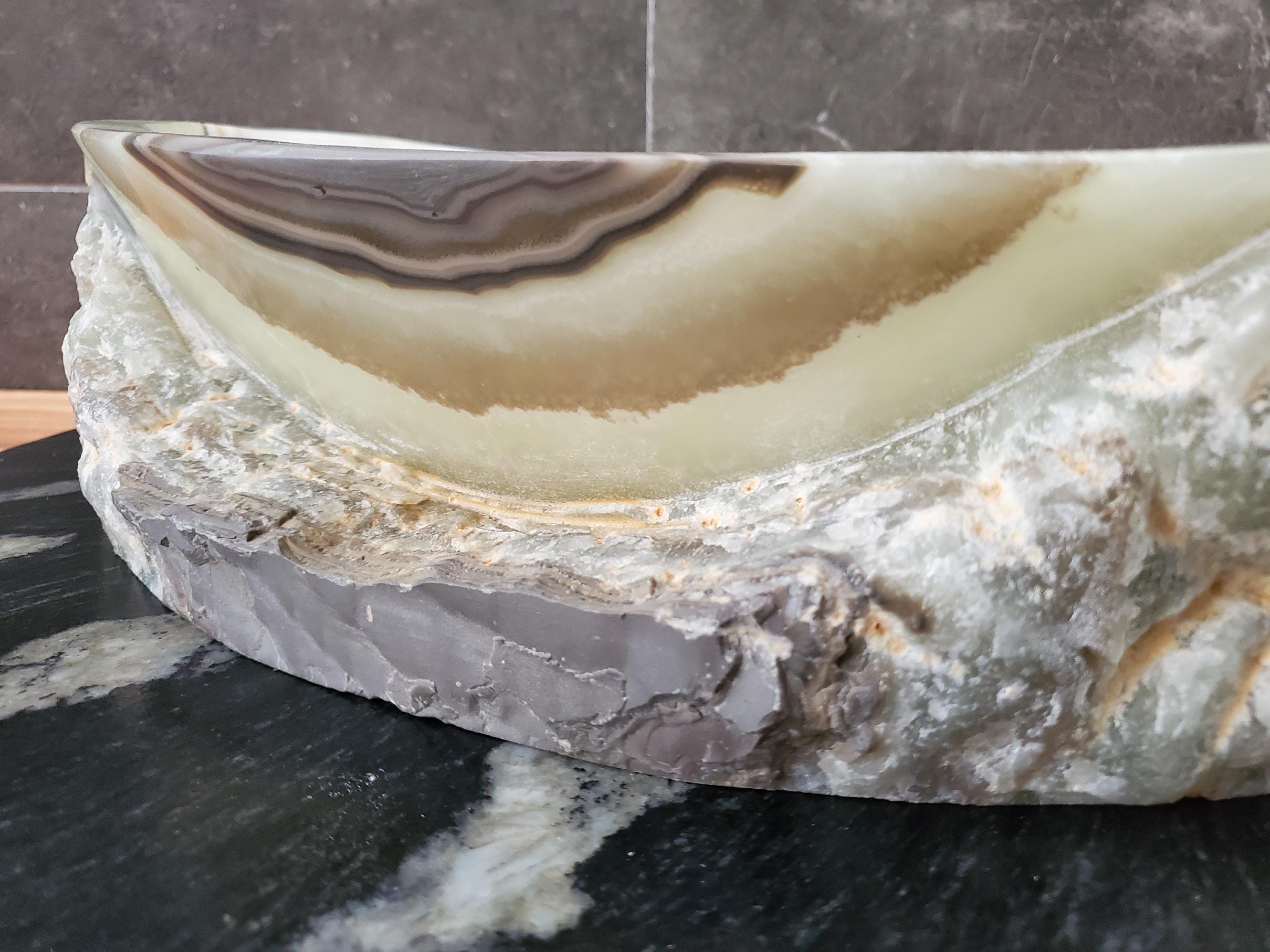 Green Onyx Marble Vessel Sink, 16.5x12.5 Inch Natural Stone Countertop Basin, Polished Luxury Vanity Sink, Spa Bathroom Decor Above Counter sink Bathroom Décor beige tan taupe hand basin bowl handmade powder room Home design trends luxury bathroom Marble Onix Rock modern contemporary natural stone sink plumbing fixture Rectangle Vessel Tan Rustic Onyx Vessel Sinks Translucent Polish