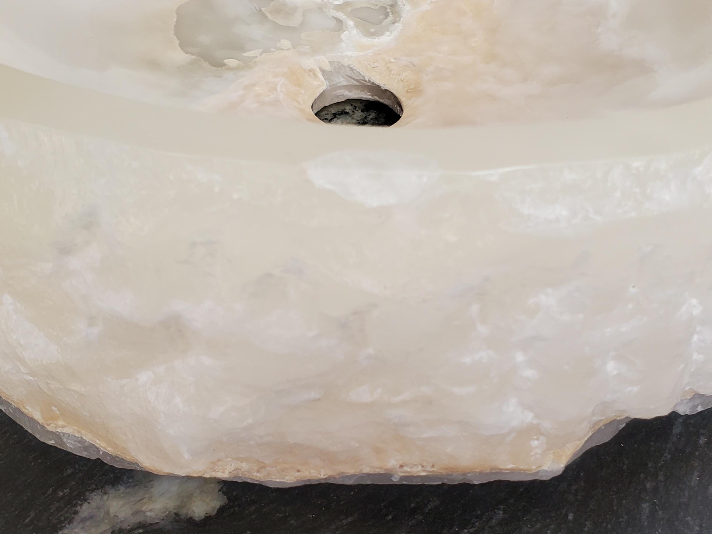 White Onyx Vessel Sink, 16x16 Inch Natural Stone Countertop Basin, Polished Luxury Vanity Sink, Spa Bathroom Decor Above Counter sink Bathroom Décor beige tan taupe hand basin bowl handmade powder room Home design trends luxury bathroom Marble Onix Rock modern contemporary natural stone sink plumbing fixture Rectangle Vessel Tan Rustic Onyx Vessel Sinks Translucent Polish