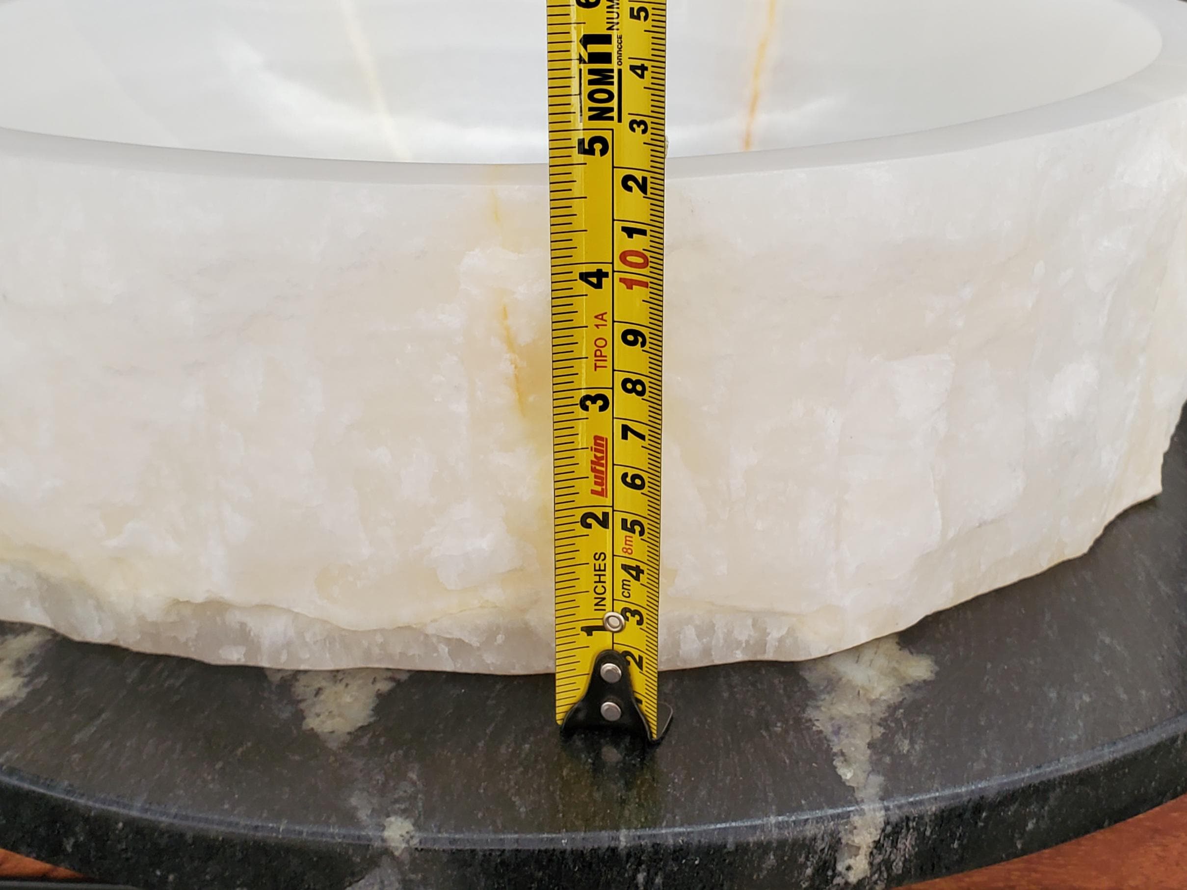 White Onyx Vessel Sink | Natural Stone Bathroom Sink | Live Edge Vanity Basin | Luxury Bathroom Sink | Handmade Onyx Sink 16x16 Inch Above Counter sink Bathroom Décor beige tan taupe hand basin bowl handmade powder room Home design trends luxury bathroom Marble Onix Rock modern contemporary natural stone sink plumbing fixture Rectangle Vessel Tan Rustic Onyx Vessel Sinks Translucent Polish