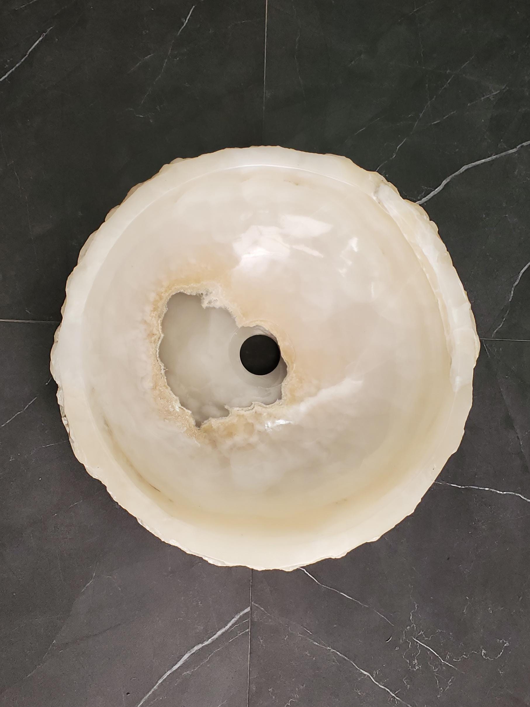 White Onyx Marble Vessel Sink, 15x15 Inch Natural Stone Countertop Basin, Polished Luxury Vanity Sink, Spa Bathroom Decor Above Counter sink Bathroom Décor beige tan taupe hand basin bowl handmade powder room Home design trends luxury bathroom Marble Onix Rock modern contemporary natural stone sink plumbing fixture Rectangle Vessel Tan Rustic Onyx Vessel Sinks Translucent Polish