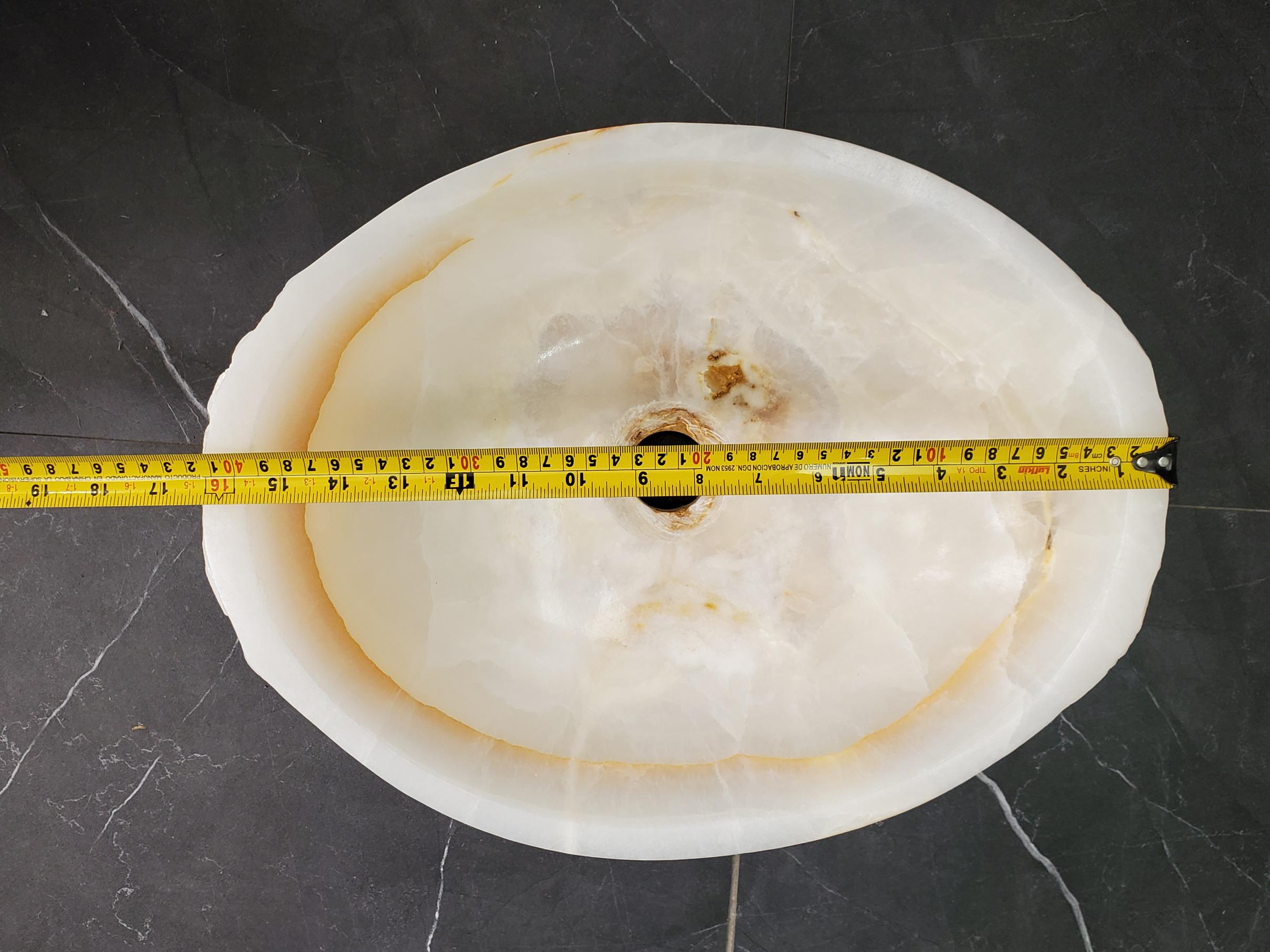 White Onyx Marble Vessel Sink, 16x12.5 Inch Natural Stone Countertop Basin, Polished Luxury Vanity Sink, Spa Bathroom Decor Above Counter sink Bathroom Décor beige tan taupe hand basin bowl handmade powder room Home design trends luxury bathroom Marble Onix Rock modern contemporary natural stone sink plumbing fixture Rectangle Vessel Tan Rustic Onyx Vessel Sinks Translucent Polish