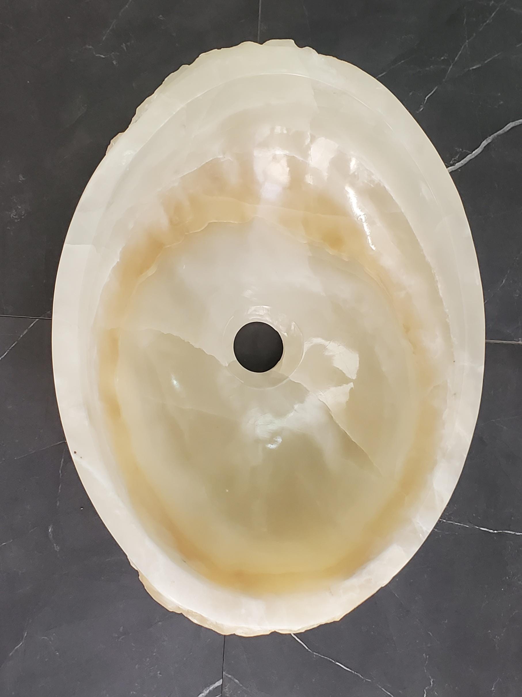 Beige Onyx Vessel Sink, 17x12.5 Inch Natural Stone Countertop Basin, Polished Luxury Vanity Sink, Spa Bathroom Decor Above Counter sink Bathroom Décor beige tan taupe hand basin bowl handmade powder room Home design trends luxury bathroom Marble Onix Rock modern contemporary natural stone sink plumbing fixture Rectangle Vessel Tan Rustic Onyx Vessel Sinks Translucent Polish