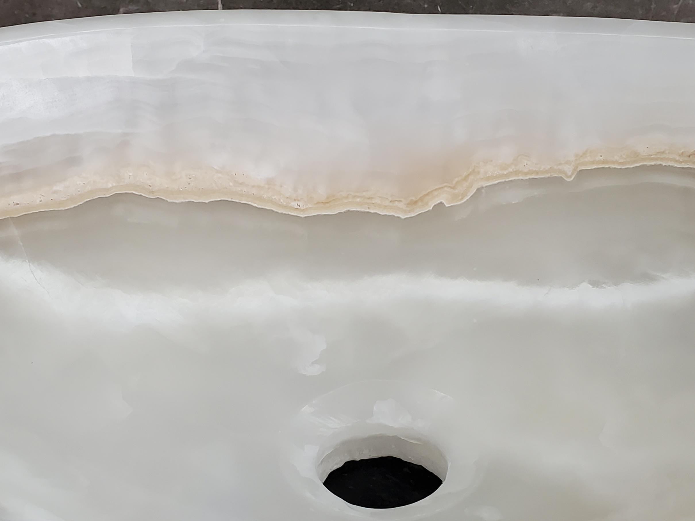 White Onyx Vessel Sink, 16.5x12.5 Inch Natural Stone Countertop Basin, Polished Luxury Vanity Sink, Spa Bathroom Decor Above Counter sink Bathroom Décor beige tan taupe hand basin bowl handmade powder room Home design trends luxury bathroom Marble Onix Rock modern contemporary natural stone sink plumbing fixture Rectangle Vessel Tan Rustic Onyx Vessel Sinks Translucent Polish
