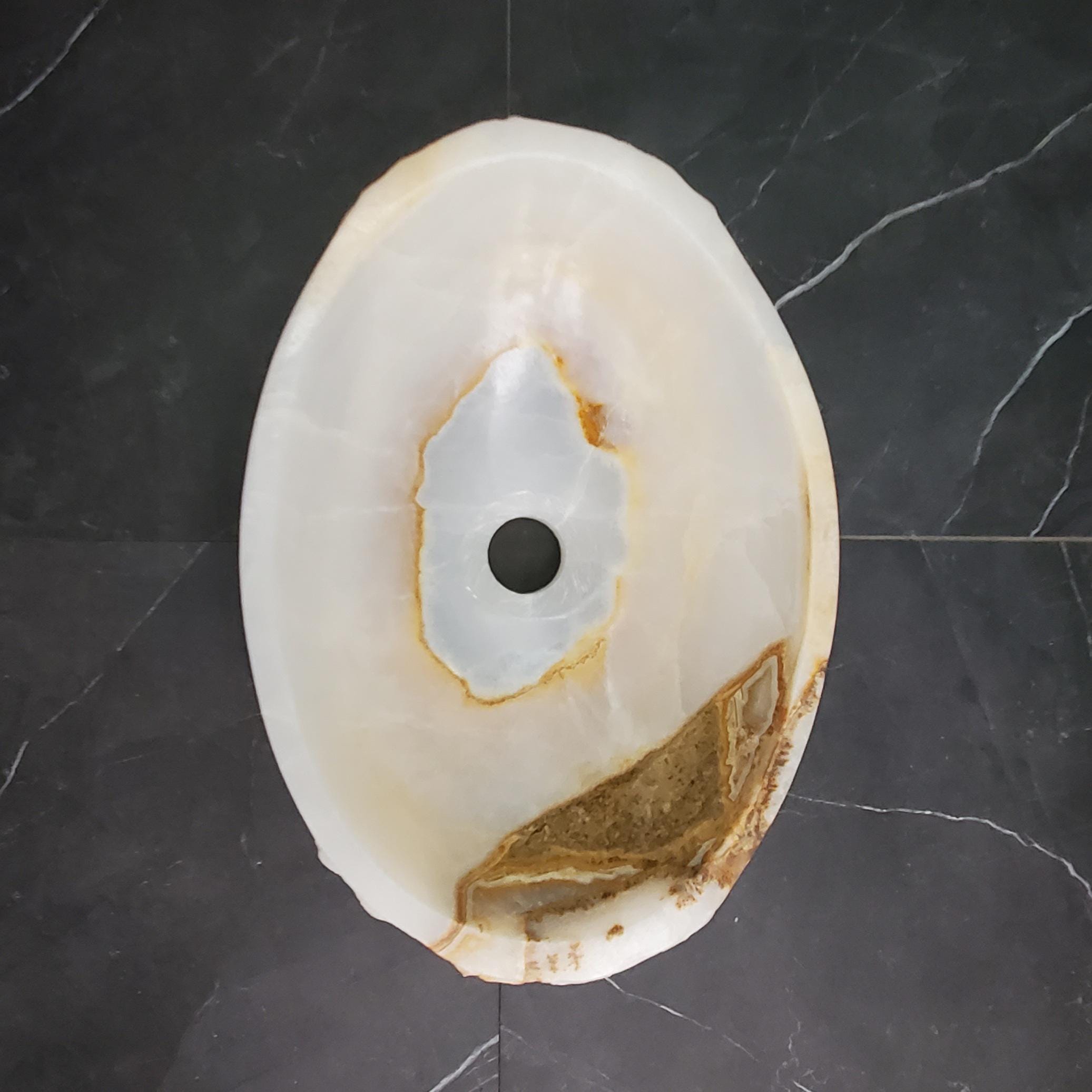 White Onyx Vessel Sink, 15x10.5 Inch Natural Stone Countertop Basin, Polished Luxury Vanity Sink, Spa Bathroom Decor Above Counter sink Bathroom Décor beige tan taupe hand basin bowl handmade powder room Home design trends luxury bathroom Marble Onix Rock modern contemporary natural stone sink plumbing fixture Rectangle Vessel Tan Rustic Onyx Vessel Sinks Translucent Polish