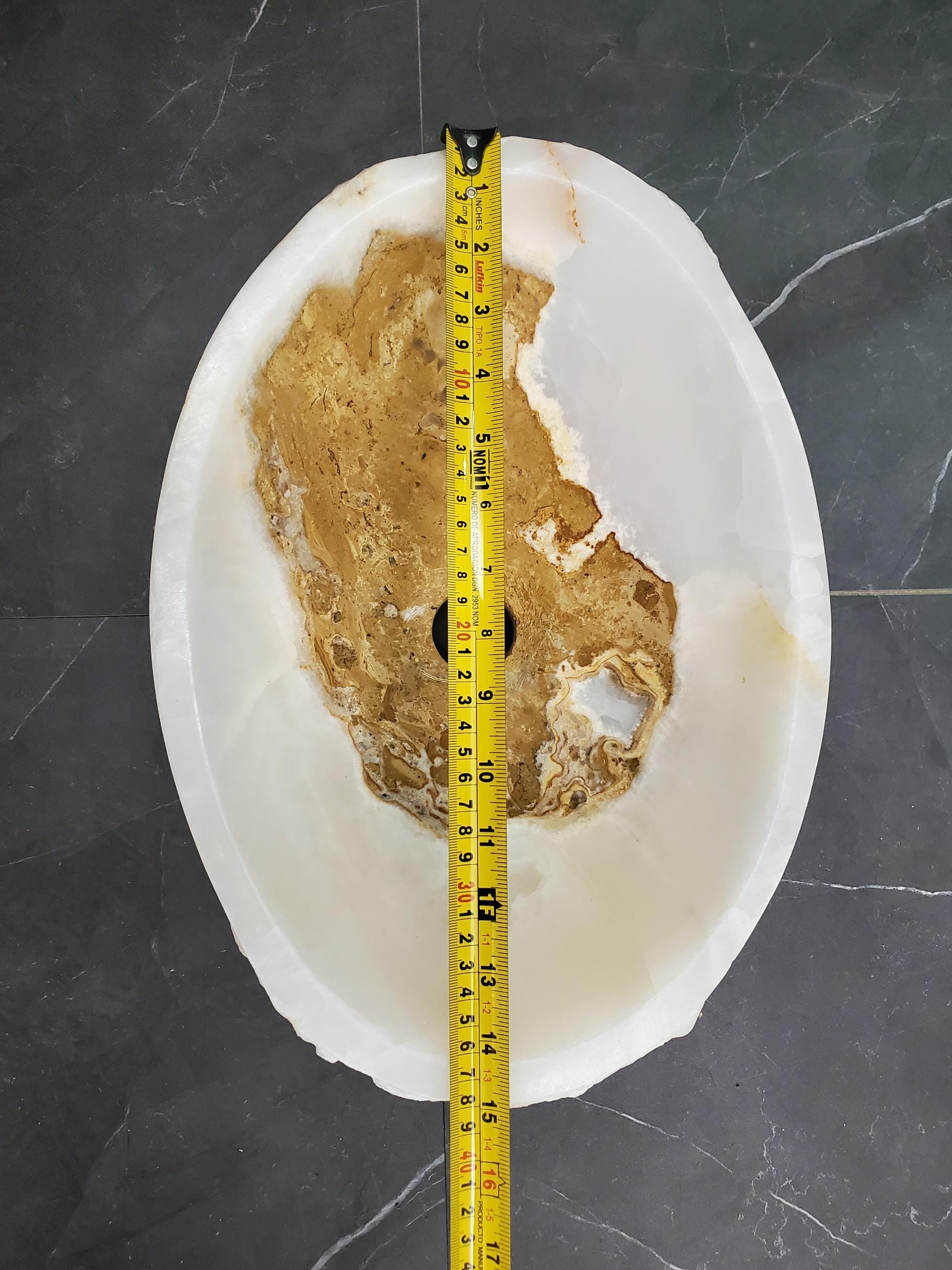 White Onyx Marble Vessel Sink – Oval Natural Stone Countertop Sink, Polished Vanity Basin, Luxury Spa Bathroom Decor 15x11 Inch Above Counter sink Bathroom Décor beige tan taupe hand basin bowl handmade powder room Home design trends luxury bathroom Marble Onix Rock modern contemporary natural stone sink plumbing fixture Rectangle Vessel Tan Rustic Onyx Vessel Sinks Translucent Polish