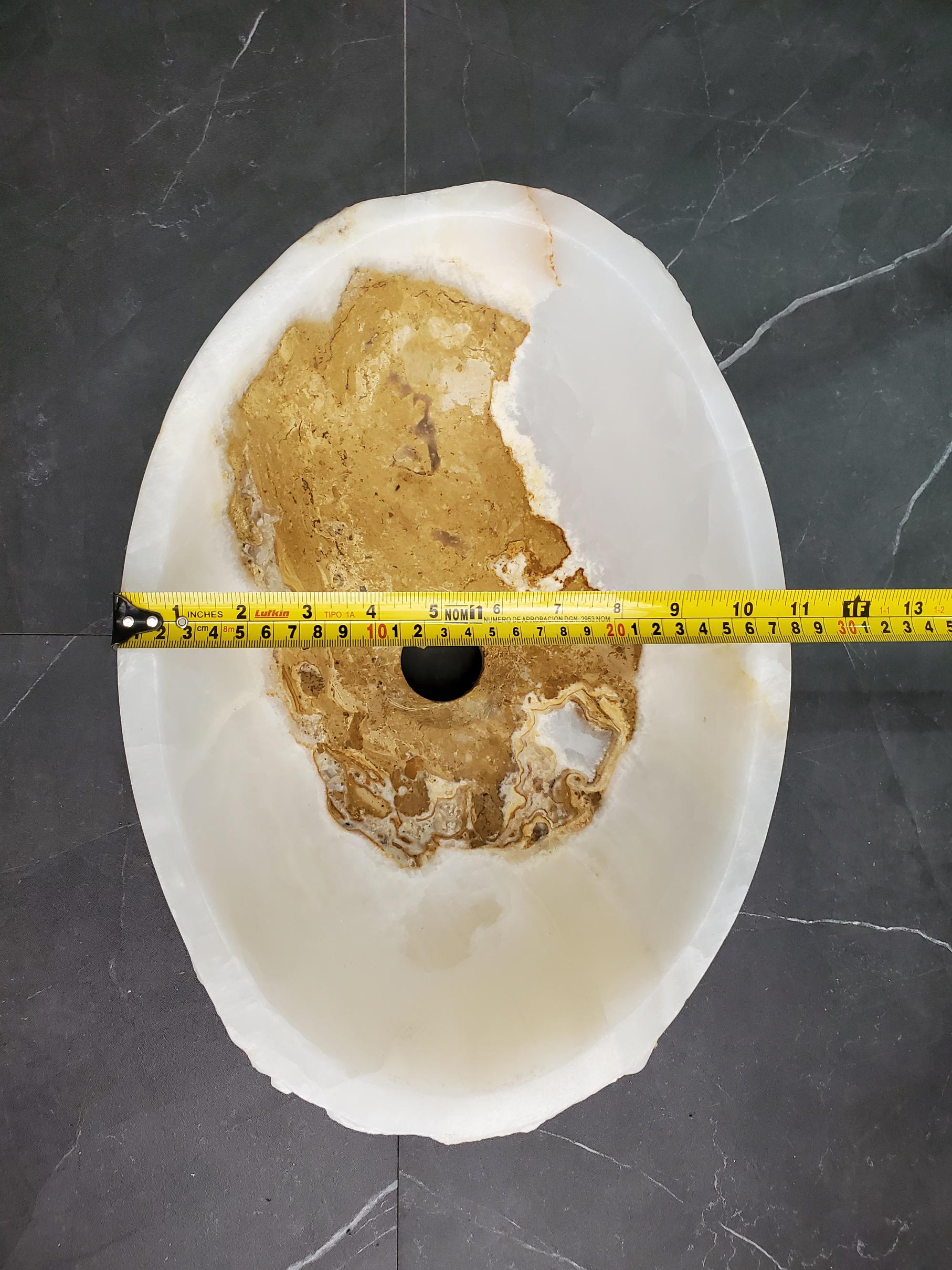 White Onyx Marble Vessel Sink – Oval Natural Stone Countertop Sink, Polished Vanity Basin, Luxury Spa Bathroom Decor 15x11 Inch Above Counter sink Bathroom Décor beige tan taupe hand basin bowl handmade powder room Home design trends luxury bathroom Marble Onix Rock modern contemporary natural stone sink plumbing fixture Rectangle Vessel Tan Rustic Onyx Vessel Sinks Translucent Polish