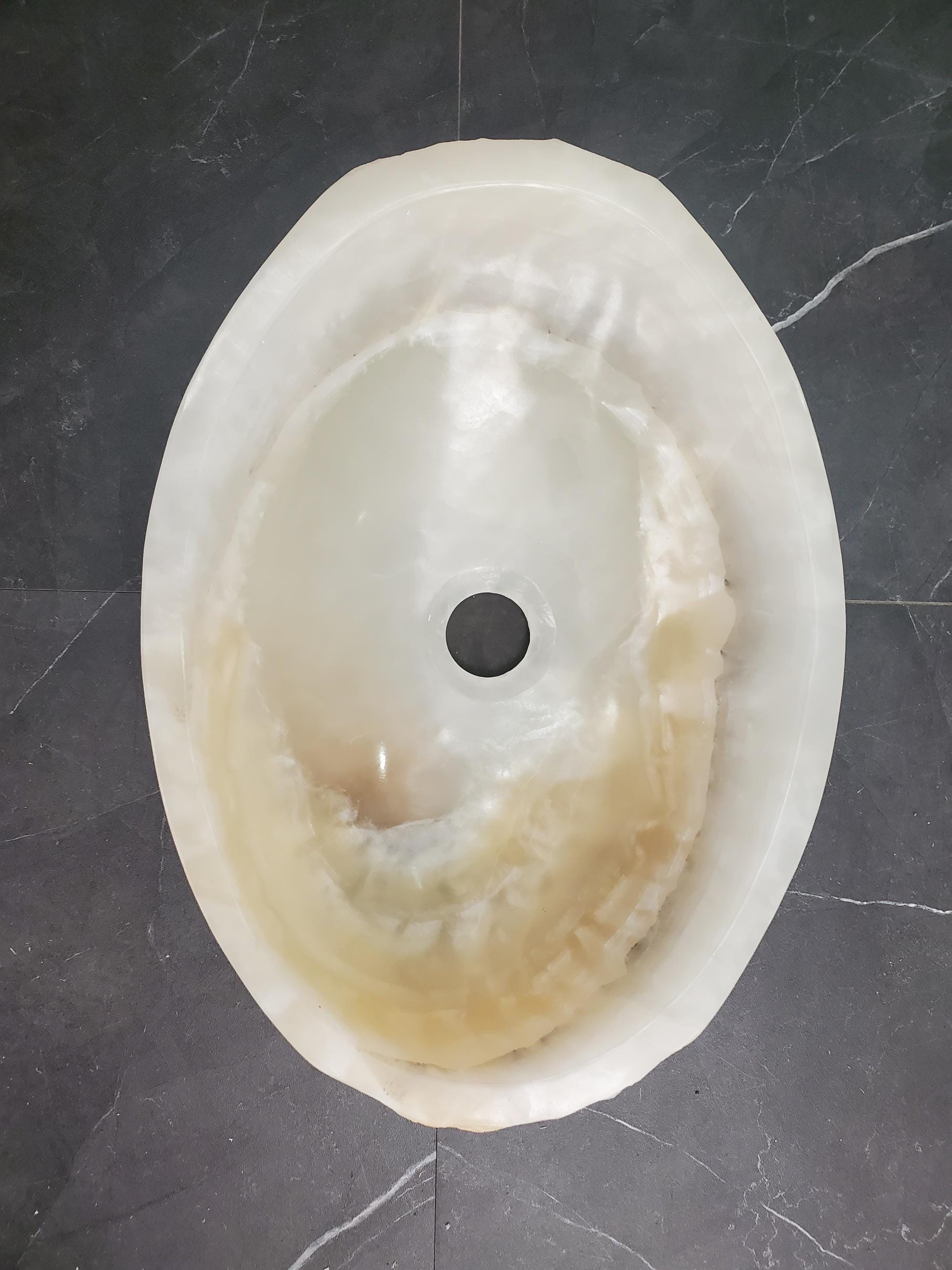 Cream Onyx Vessel Sink, Natural Stone Vanity Basin, Polished Bathroom Countertop Sink, Spa Decor 15x11 Inch Above Counter sink Bathroom Décor beige tan taupe hand basin bowl handmade powder room Home design trends luxury bathroom Marble Onix Rock modern contemporary natural stone sink plumbing fixture Rectangle Vessel Tan Rustic Onyx Vessel Sinks Translucent Polish