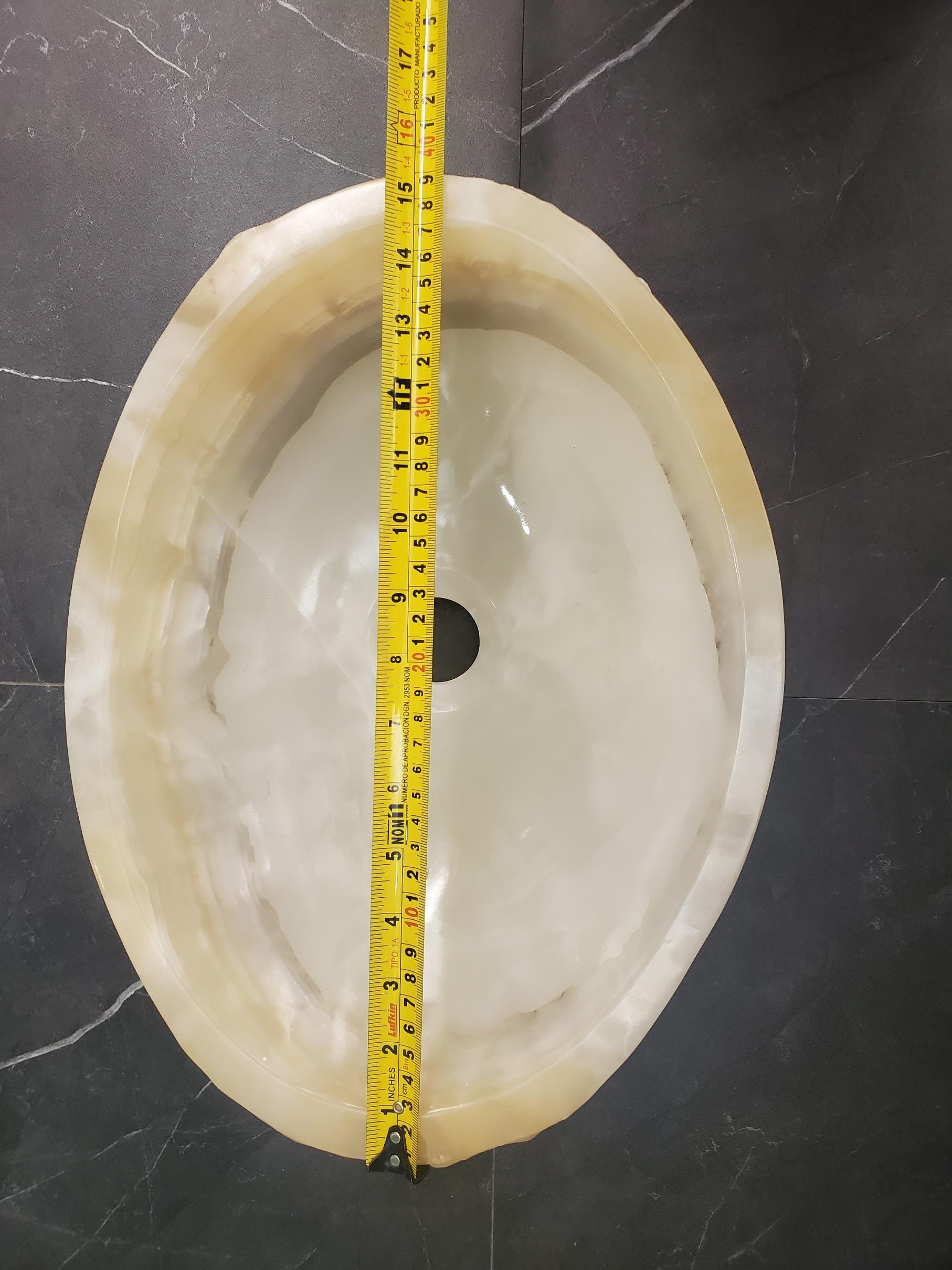 Cream Onyx Vessel Sink, 15x11.5 Inch Natural Stone Countertop Basin, Polished Luxury Vanity Sink, Spa Bathroom Decor Above Counter sink Bathroom Décor beige tan taupe hand basin bowl handmade powder room Home design trends luxury bathroom Marble Onix Rock modern contemporary natural stone sink plumbing fixture Rectangle Vessel Tan Rustic Onyx Vessel Sinks Translucent Polish