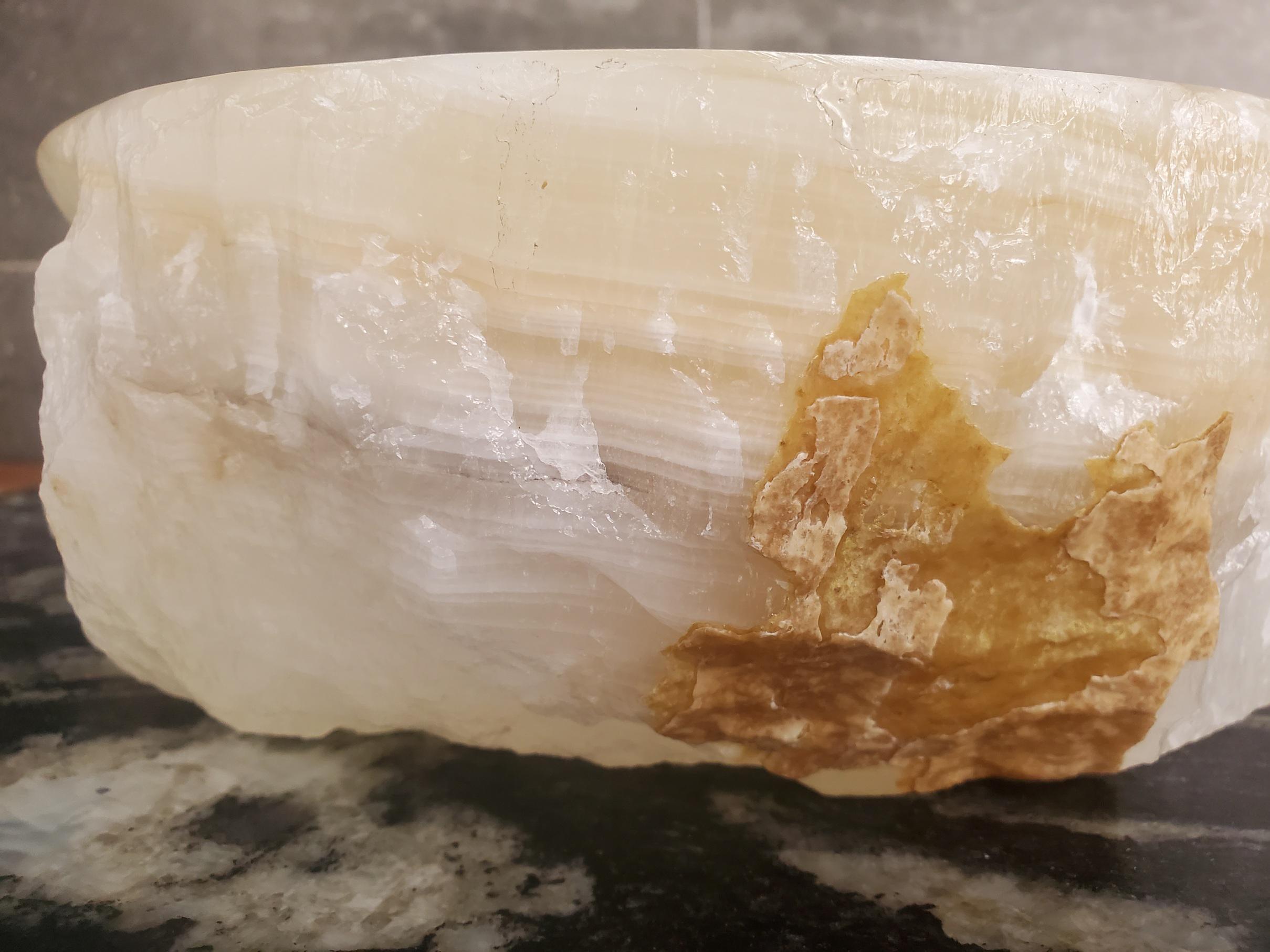 Cream Onyx Vessel Sink, 15x11.5 Inch Natural Stone Countertop Basin, Polished Luxury Vanity Sink, Spa Bathroom Decor Above Counter sink Bathroom Décor beige tan taupe hand basin bowl handmade powder room Home design trends luxury bathroom Marble Onix Rock modern contemporary natural stone sink plumbing fixture Rectangle Vessel Tan Rustic Onyx Vessel Sinks Translucent Polish