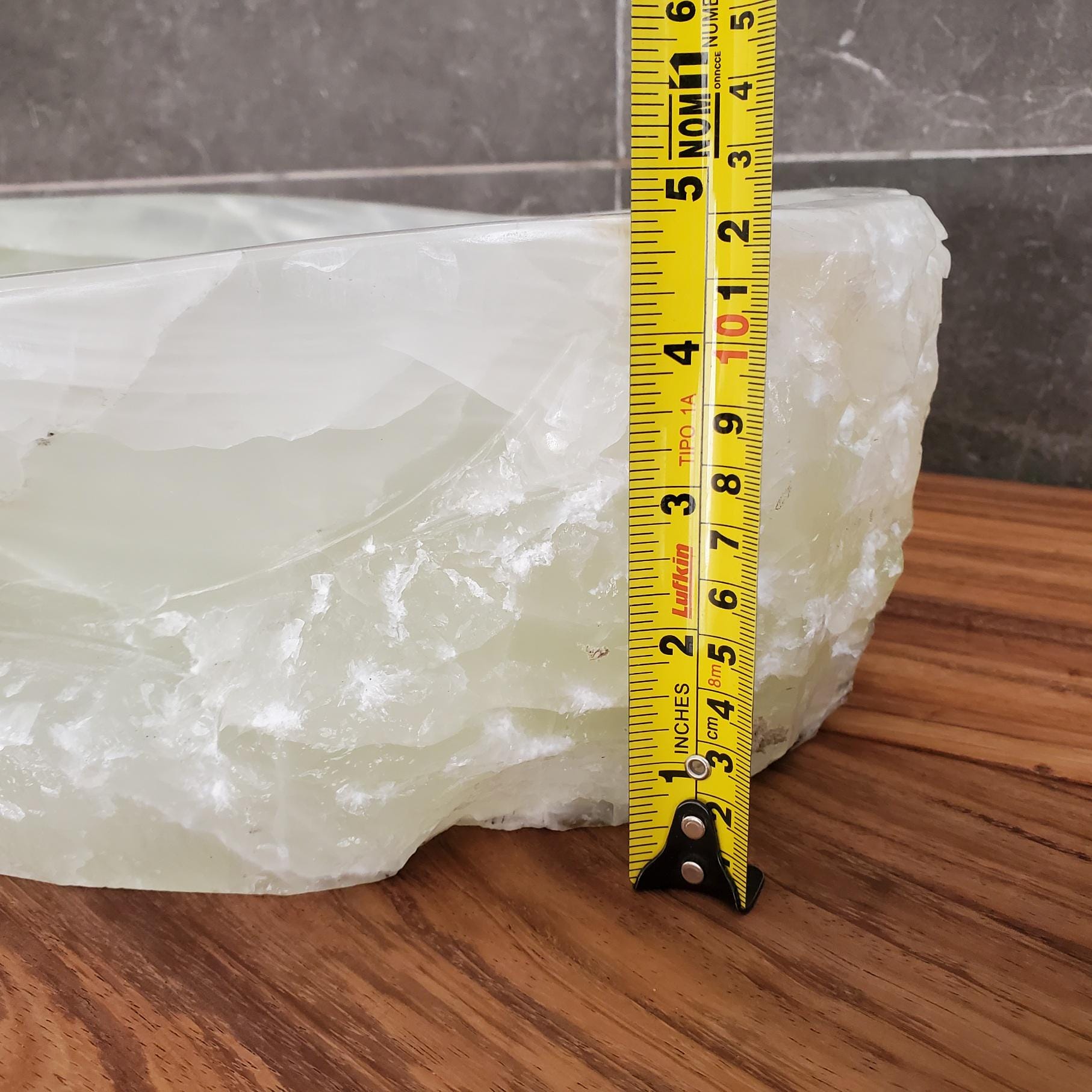 Green Onyx Vessel Sink – Oval Natural Stone Countertop Sink, Polished Vanity Basin, Luxury Spa Bathroom Decor 15.5x11.5 Inch Above Counter sink Bathroom Décor beige tan taupe hand basin bowl handmade powder room Home design trends luxury bathroom Marble Onix Rock modern contemporary natural stone sink plumbing fixture Rectangle Vessel Tan Rustic Onyx Vessel Sinks Translucent Polish
