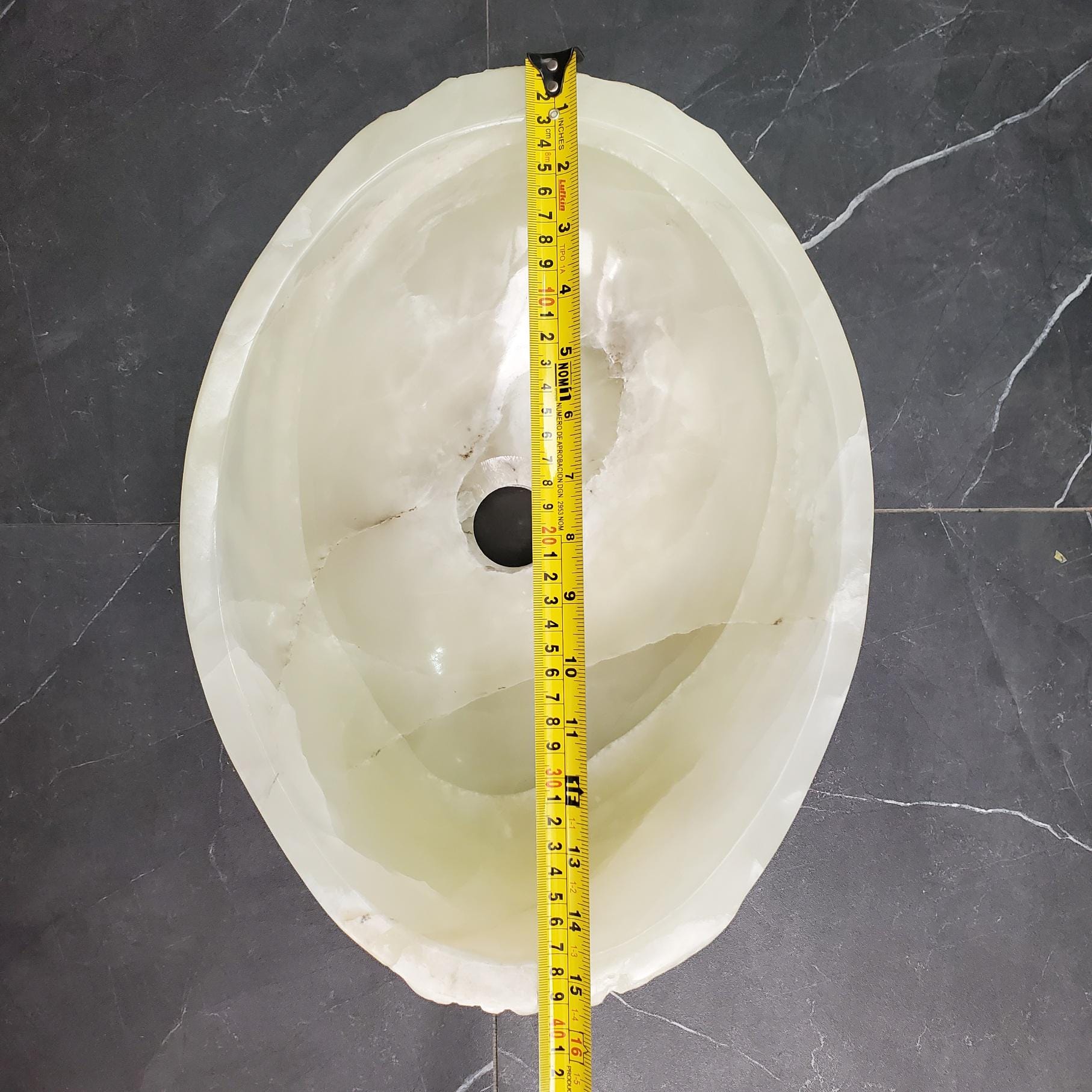 Green Onyx Vessel Sink – Oval Natural Stone Countertop Sink, Polished Vanity Basin, Luxury Spa Bathroom Decor 15.5x11.5 Inch Above Counter sink Bathroom Décor beige tan taupe hand basin bowl handmade powder room Home design trends luxury bathroom Marble Onix Rock modern contemporary natural stone sink plumbing fixture Rectangle Vessel Tan Rustic Onyx Vessel Sinks Translucent Polish