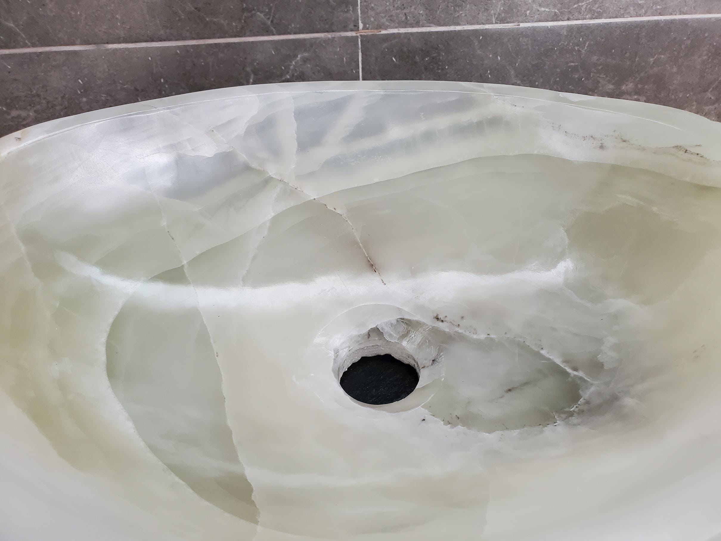 Green Onyx Vessel Sink – Oval Natural Stone Countertop Sink, Polished Vanity Basin, Luxury Spa Bathroom Decor 15.5x11.5 Inch Above Counter sink Bathroom Décor beige tan taupe hand basin bowl handmade powder room Home design trends luxury bathroom Marble Onix Rock modern contemporary natural stone sink plumbing fixture Rectangle Vessel Tan Rustic Onyx Vessel Sinks Translucent Polish
