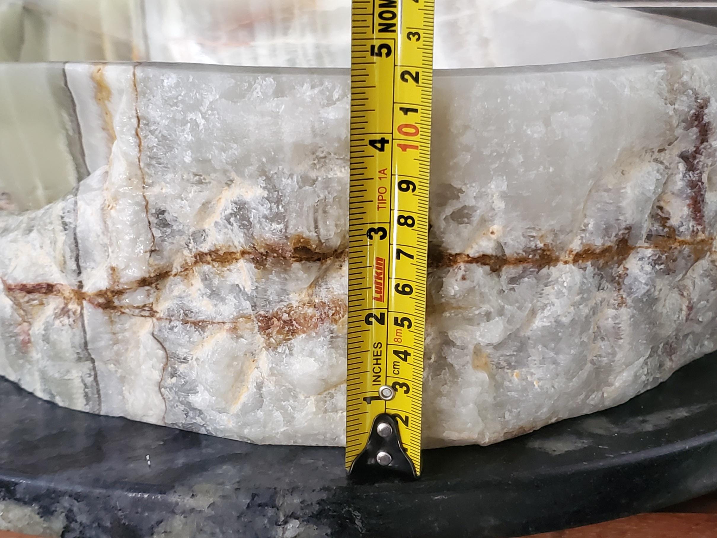 Green Onyx Marble Vessel Sink – Oval Natural Stone Countertop Sink, Polished Vanity Basin, Luxury Spa Bathroom Decor 18.5x14 Inch Above Counter sink Bathroom Décor beige tan taupe hand basin bowl handmade powder room Home design trends luxury bathroom Marble Onix Rock modern contemporary natural stone sink plumbing fixture Rectangle Vessel Tan Rustic Onyx Vessel Sinks Translucent Polish