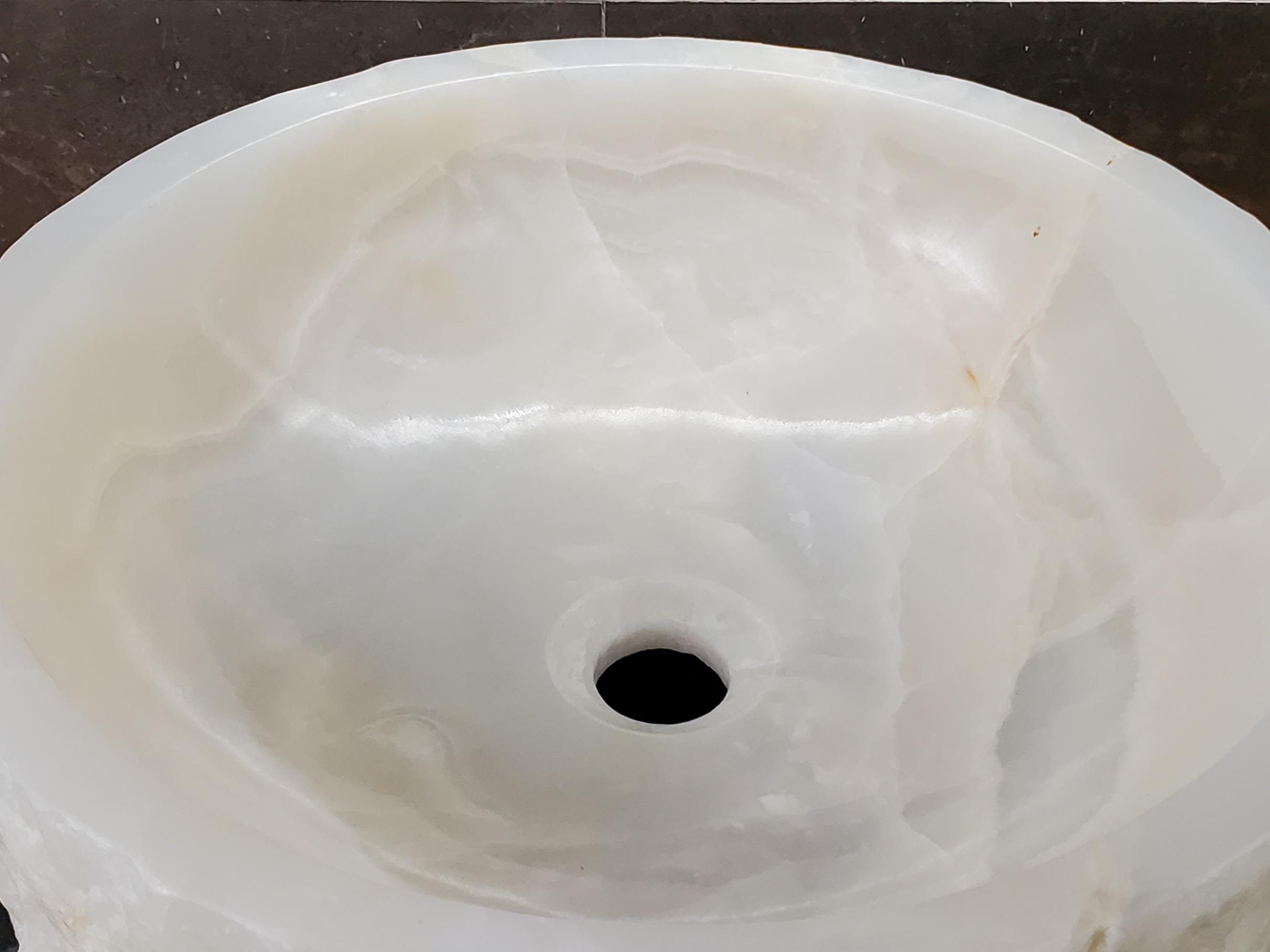White Onyx Vessel Sink, 15.6x15.6 Inch Natural Stone Countertop Basin, Polished Luxury Vanity Sink, Spa Bathroom Decor Above Counter sink Bathroom Décor beige tan taupe hand basin bowl handmade powder room Home design trends luxury bathroom Marble Onix Rock modern contemporary natural stone sink plumbing fixture Rectangle Vessel Tan Rustic Onyx Vessel Sinks Translucent Polish