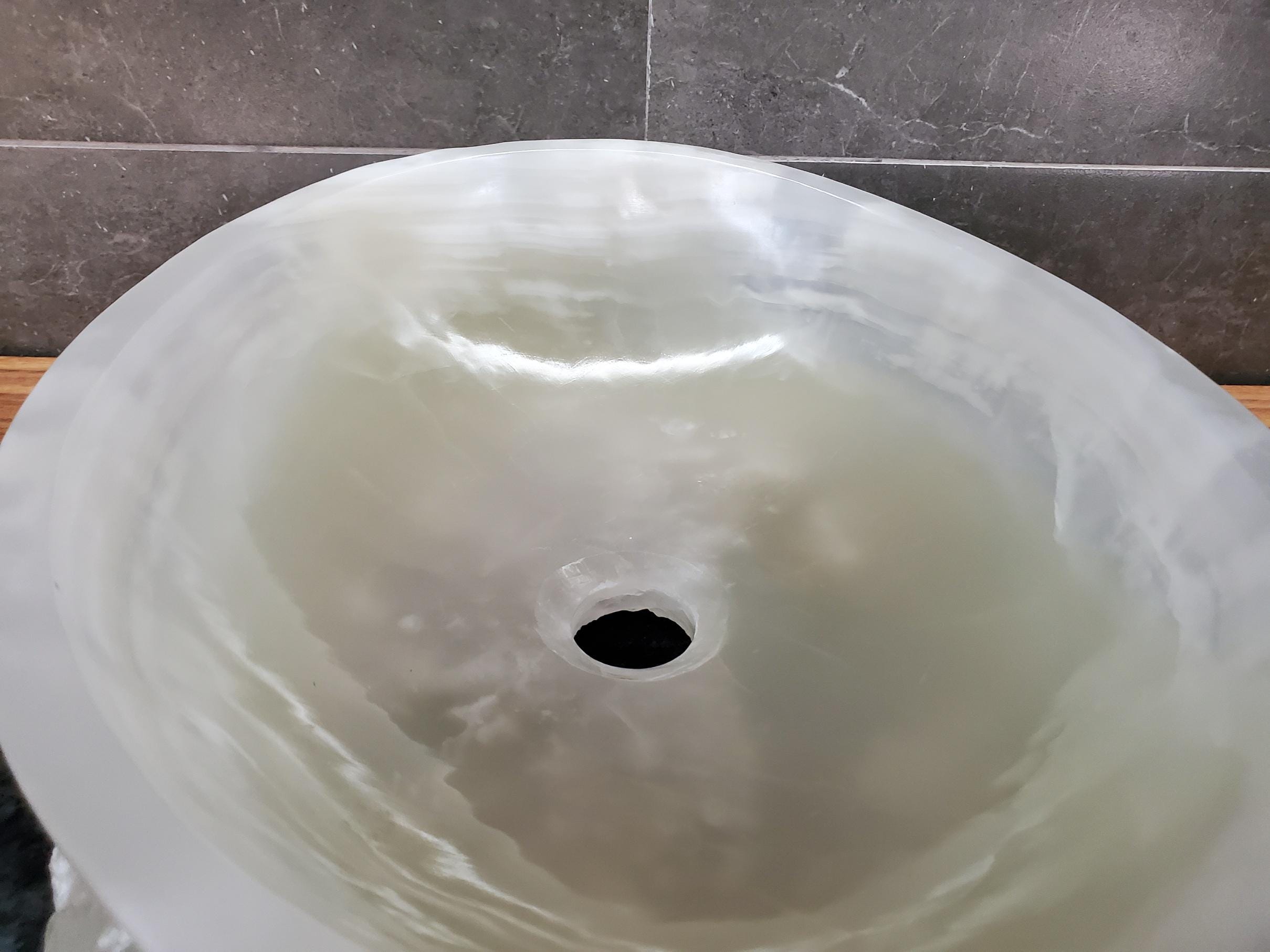 Green White Onyx Marble Vessel Sink, Natural Stone Vanity Basin, Polished Bathroom Countertop Sink, Spa Decor 17x13 Inch Above Counter sink Bathroom Décor beige tan taupe hand basin bowl handmade powder room Home design trends luxury bathroom Marble Onix Rock modern contemporary natural stone sink plumbing fixture Rectangle Vessel Tan Rustic Onyx Vessel Sinks Translucent Polish