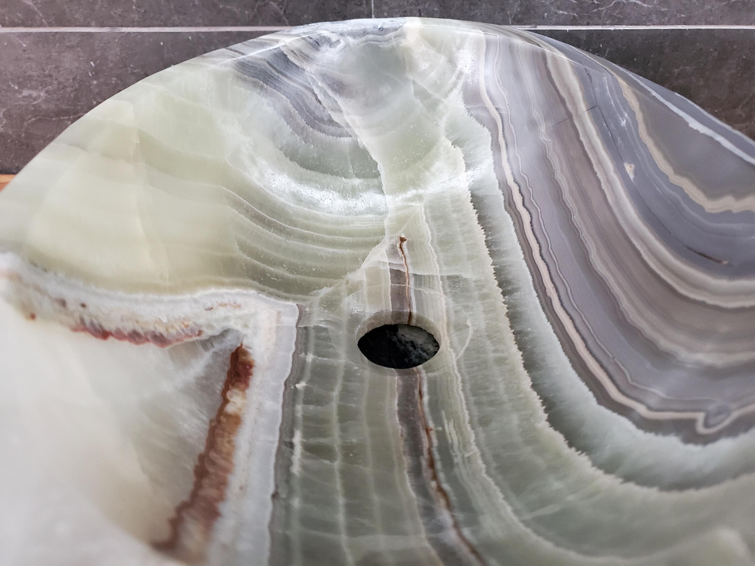 Green Onyx Vessel Sink, 15x11 Inch Natural Stone Countertop Basin, Polished Luxury Vanity Sink, Spa Bathroom Decor Above Counter sink Bathroom Décor beige tan taupe hand basin bowl handmade powder room Home design trends luxury bathroom Marble Onix Rock modern contemporary natural stone sink plumbing fixture Rectangle Vessel Tan Rustic Onyx Vessel Sinks Translucent Polish