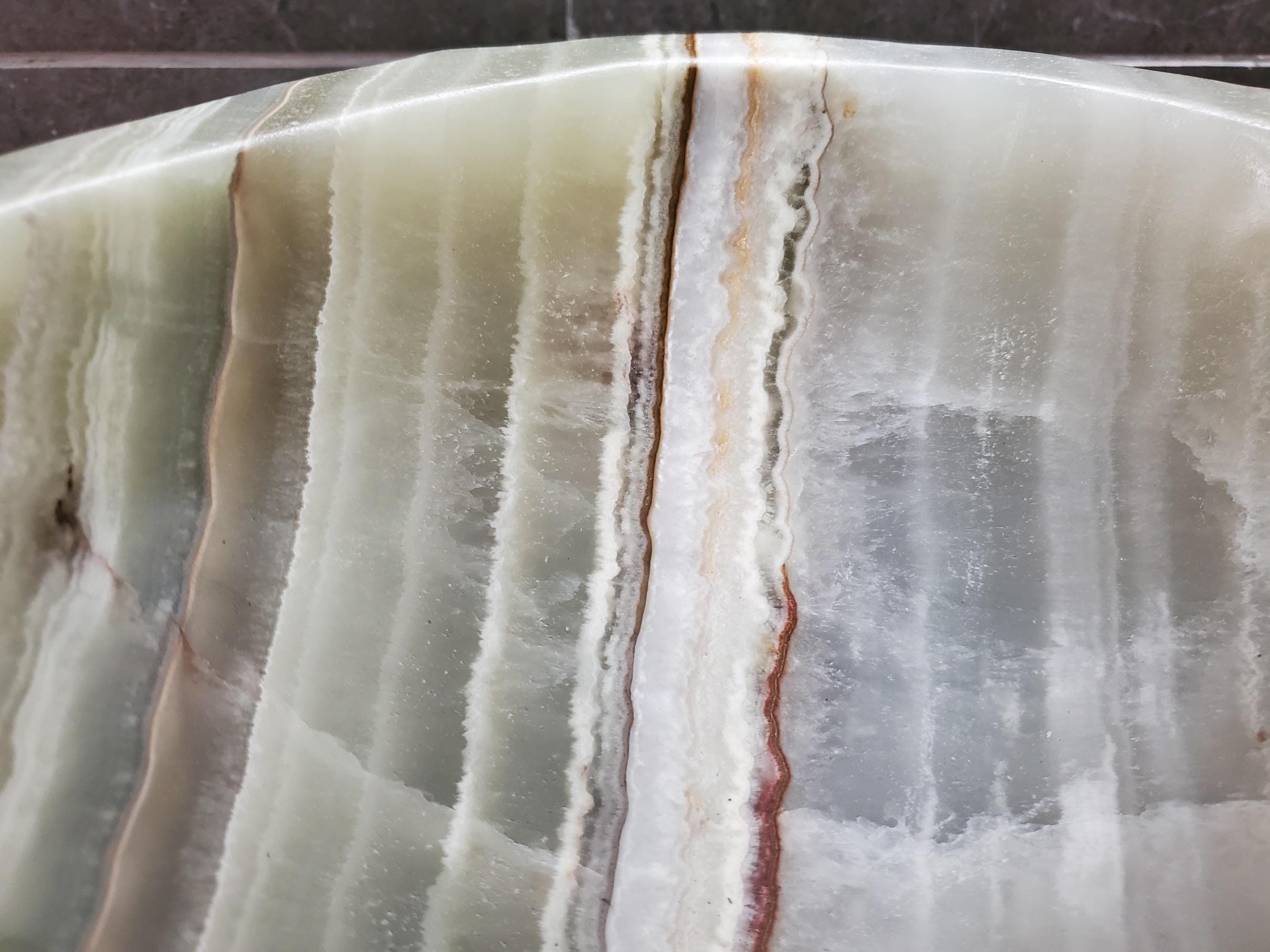Green Onyx Marble Vessel Sink, 16.5x12.5 Inch Natural Stone Countertop Basin, Polished Luxury Vanity Sink, Spa Bathroom Decor Above Counter sink Bathroom Décor beige tan taupe hand basin bowl handmade powder room Home design trends luxury bathroom Marble Onix Rock modern contemporary natural stone sink plumbing fixture Rectangle Vessel Tan Rustic Onyx Vessel Sinks Translucent Polish