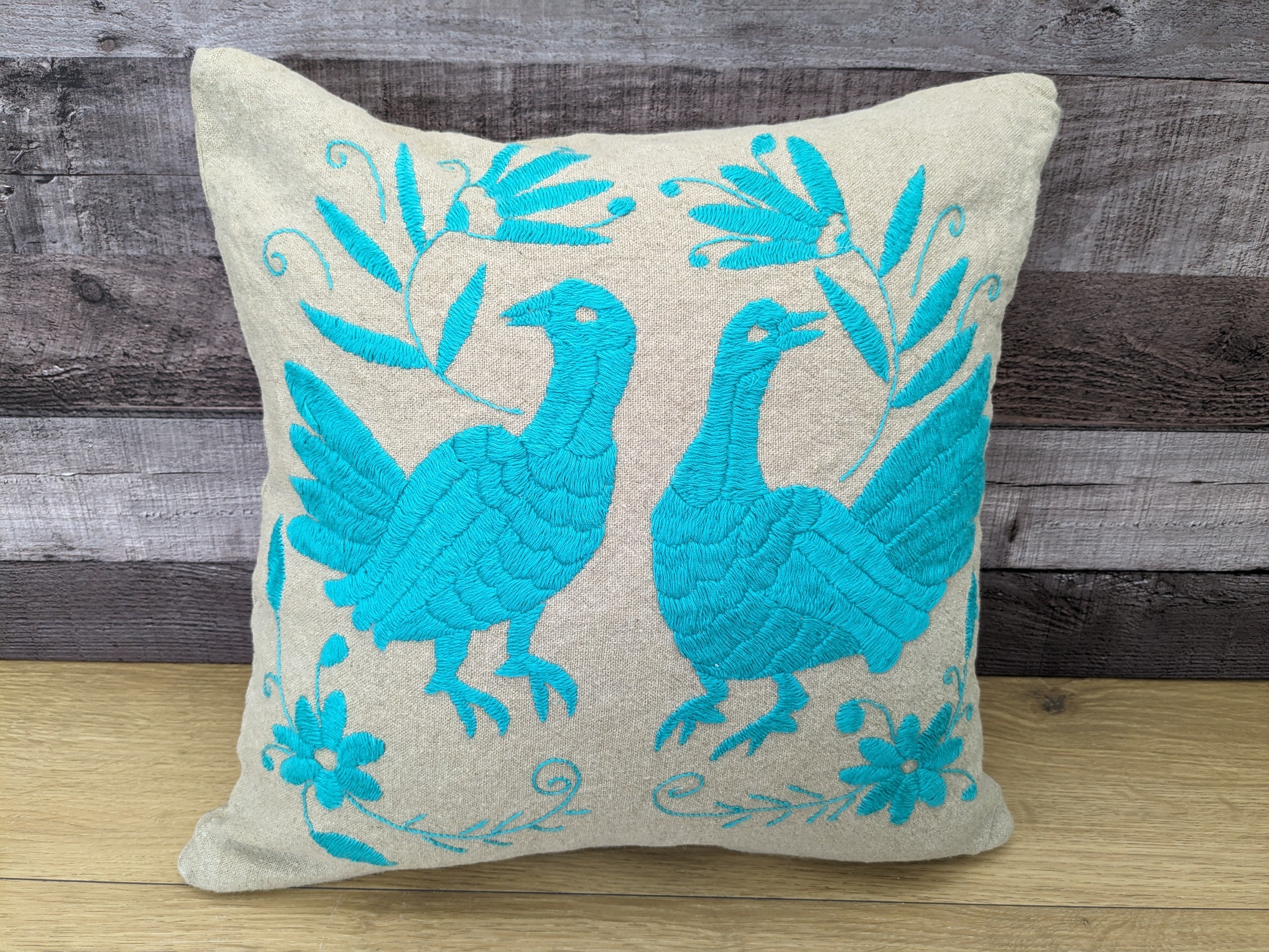 Gray and Teal Linen Otomi Tenango Pillow Cover Decor Home Pillow Covers