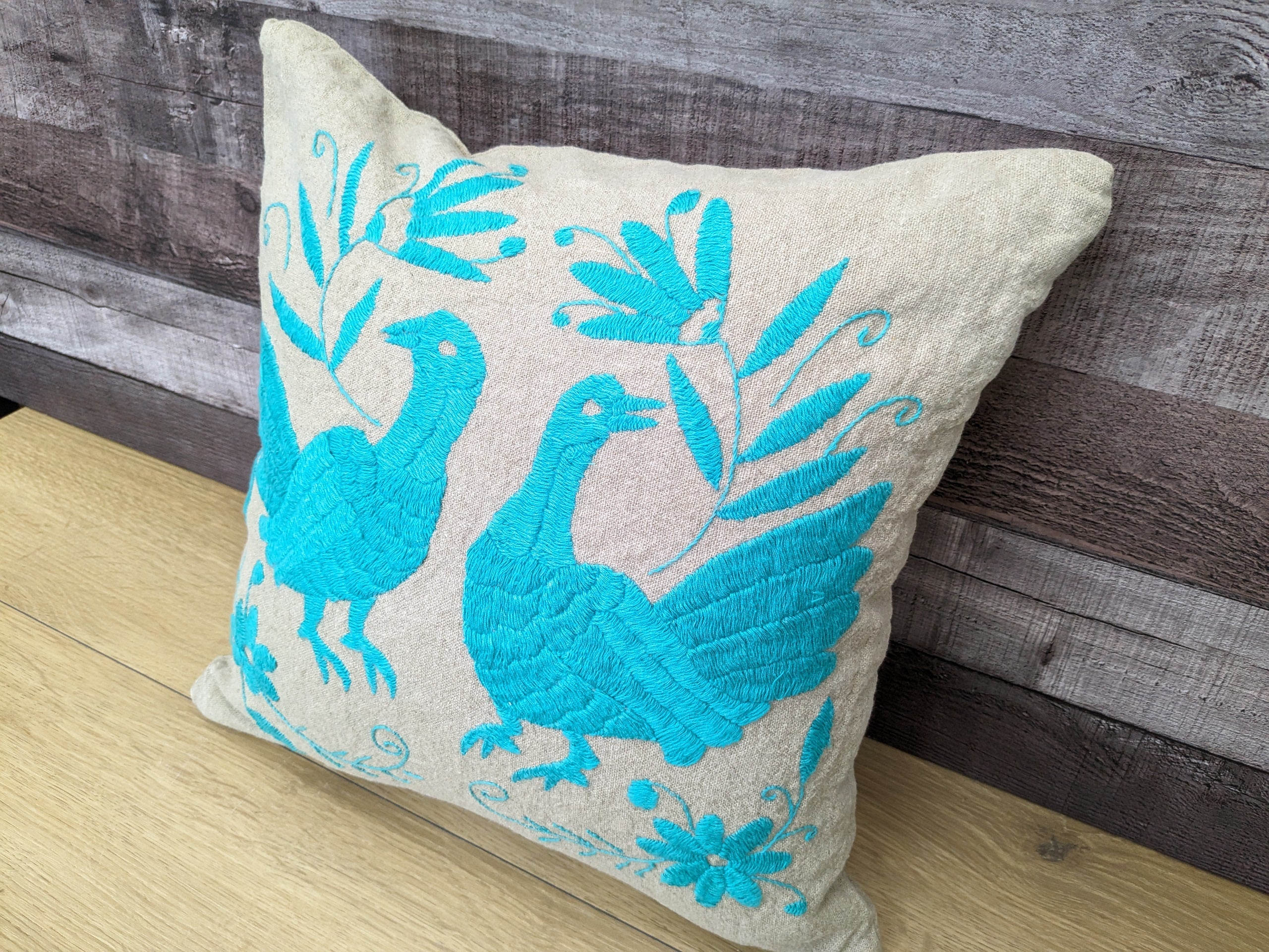 Gray and Teal Linen Otomi Tenango Pillow Cover Decor Home Pillow Covers