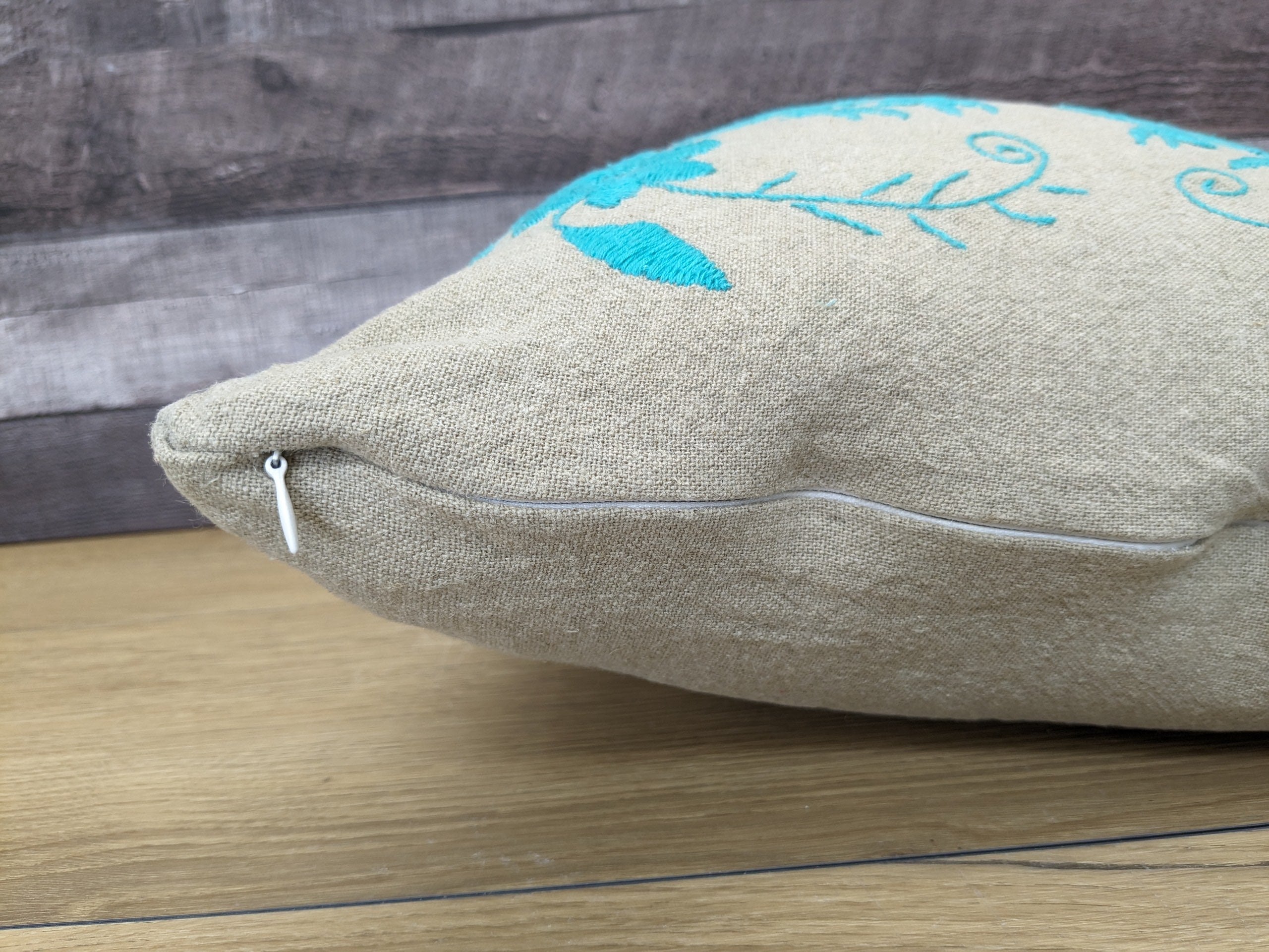 Gray and Teal Linen Otomi Tenango Pillow Cover Decor Home Pillow Covers