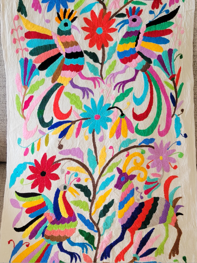 Tenango Otomi Table Runner, Authentic Mexican Hand Embroidered Textile Art Tenango Decor Kitchen & Dining Table Runners