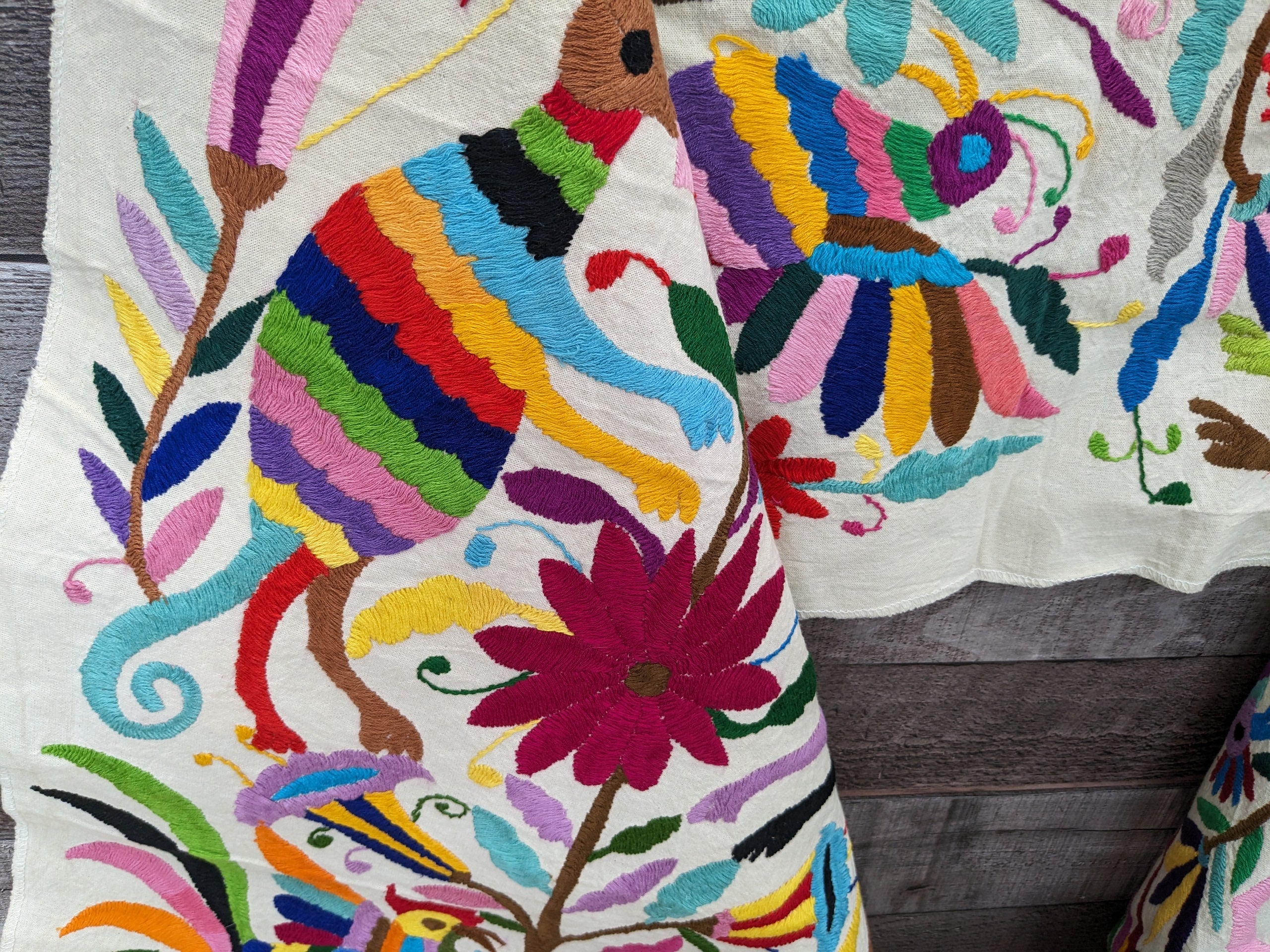 Tenango Otomi Table Runner, Authentic Mexican Hand Embroidered Textile Art Tenango Decor Kitchen & Dining Table Runners