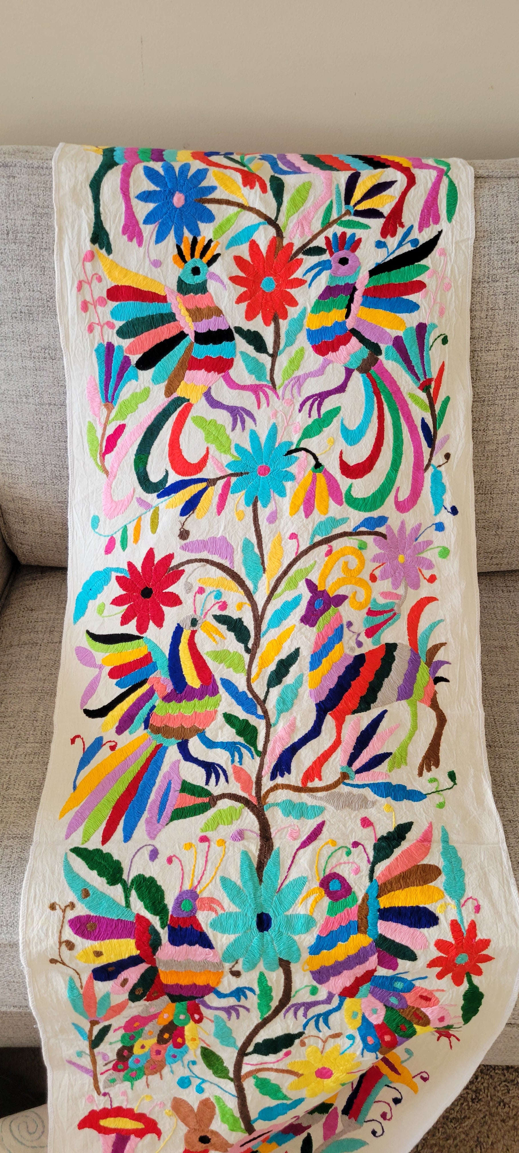 Tenango Otomi Table Runner, Authentic Mexican Hand Embroidered Textile Art Tenango Decor Kitchen & Dining Table Runners
