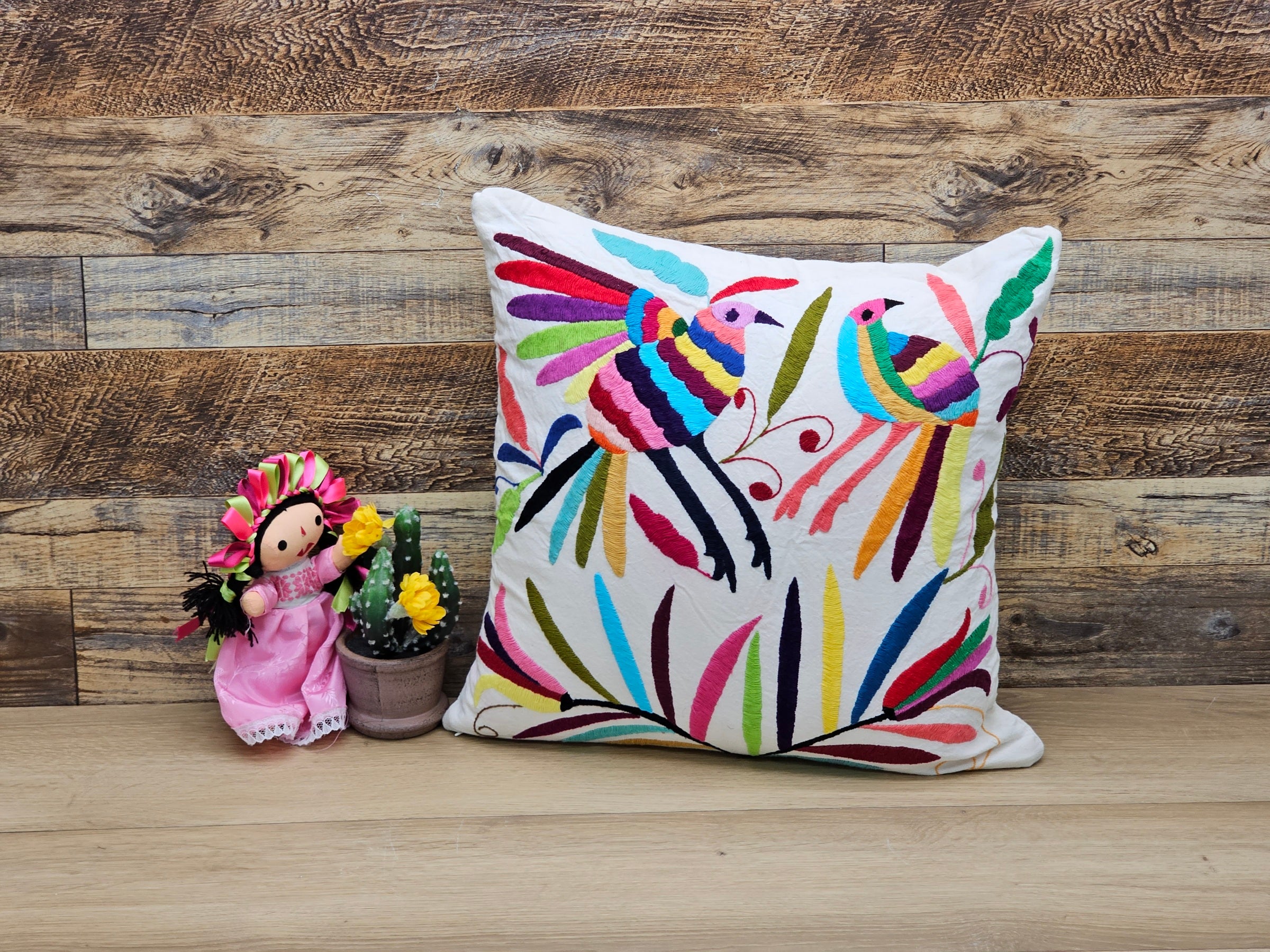 16" x 15" Multicolor Otomi Tenango Pillow Cover Tenango Decor Home Pillow Covers