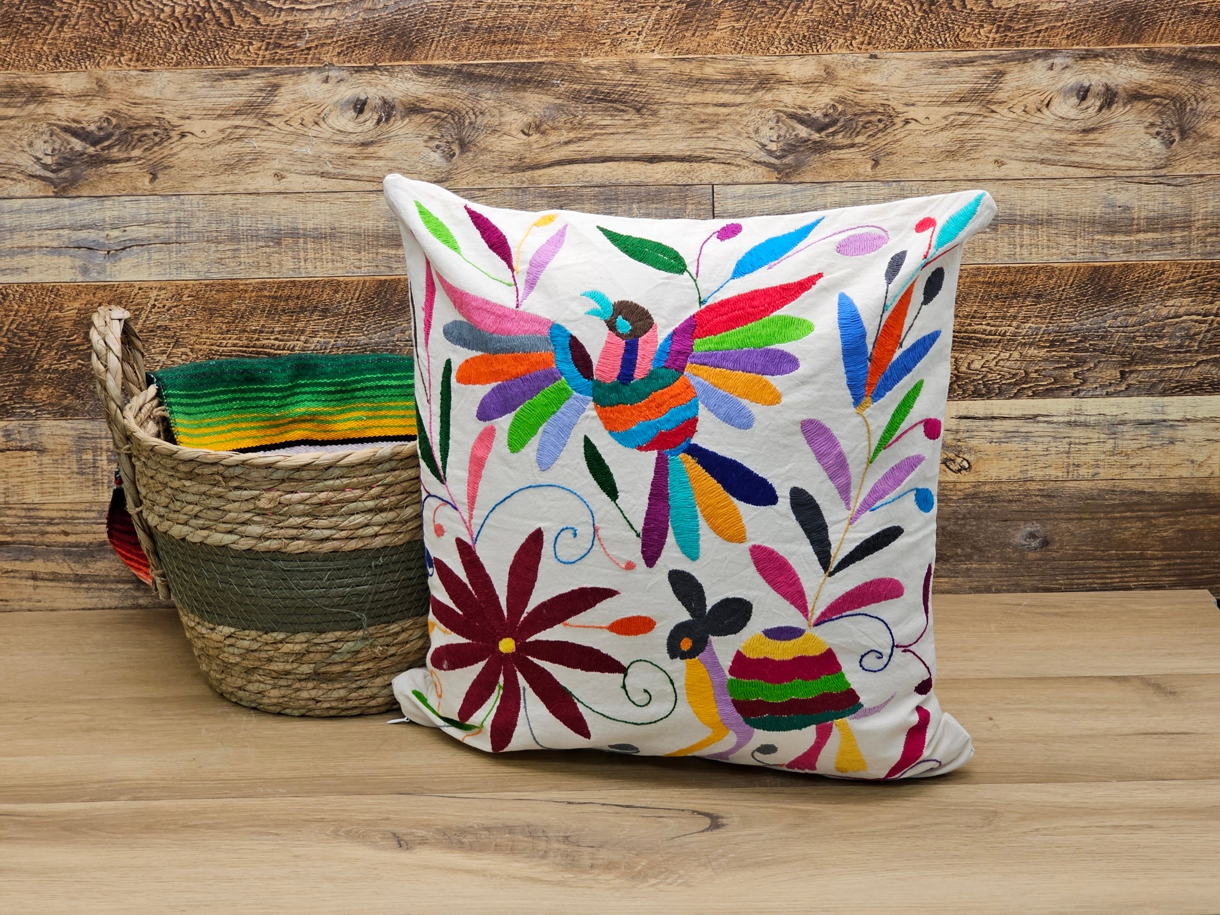 16" x 17" Multicolor Otomi Tenango Pillow Cover Tenango Decor Home Pillow Covers