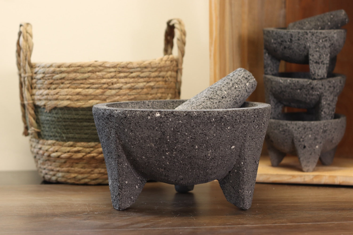 Cultural Bowl & Pestle - Lava Stone - 8 Inch - Authentic Mexican Molcajete! Molcajete Accessories Featured Kitchen & Dining Molcajete