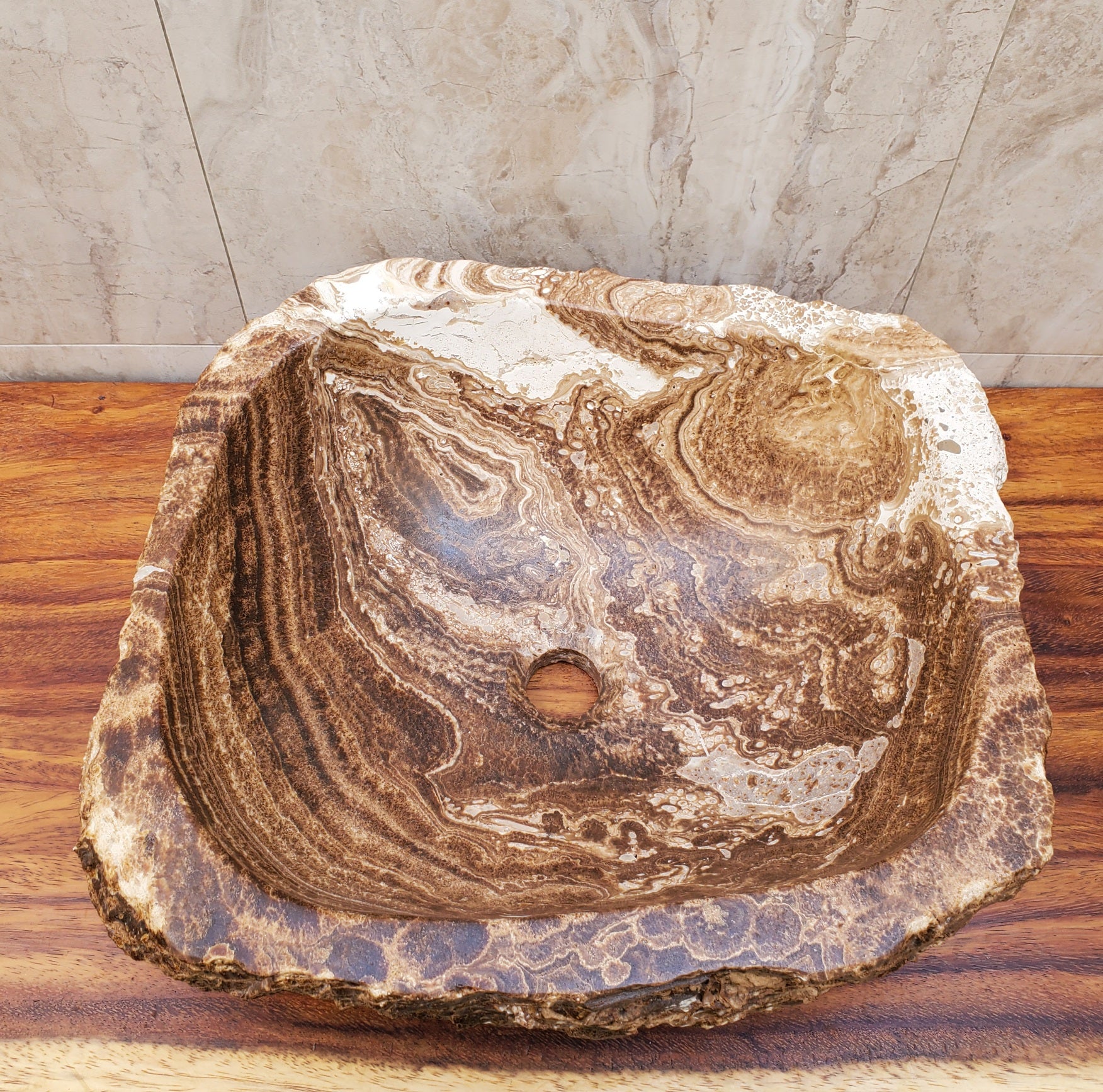 Chocolate and White Onyx Vessel Sink - Square Onyx Sinks Featured Onyx Sinks Sinks