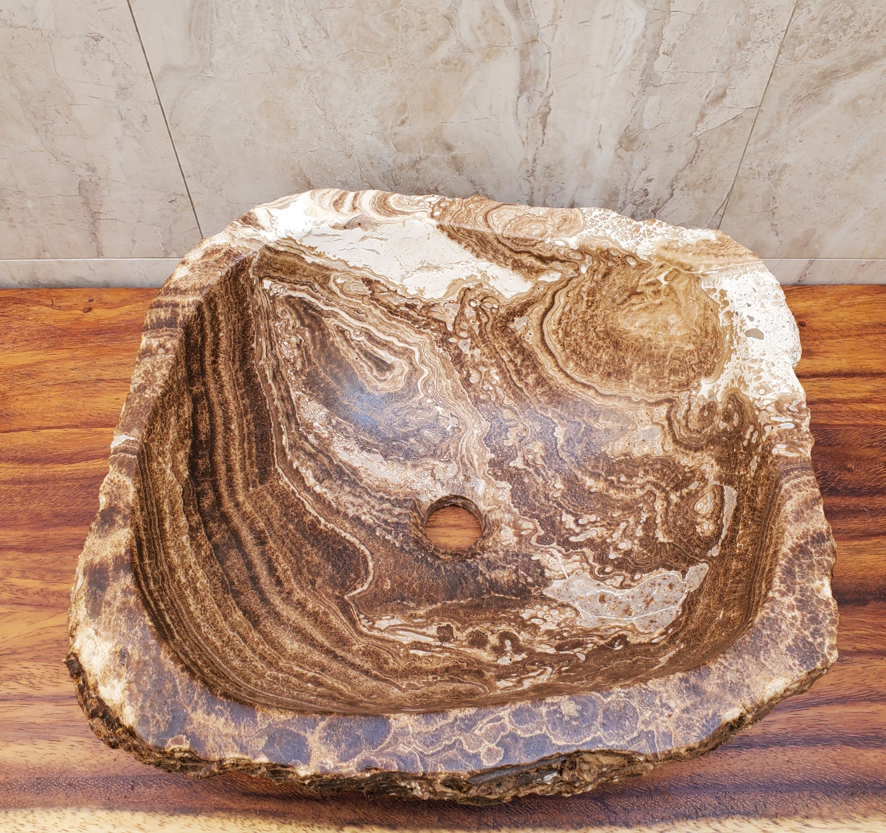 Chocolate and White Onyx Vessel Sink - Square Onyx Sinks Featured Onyx Sinks Sinks