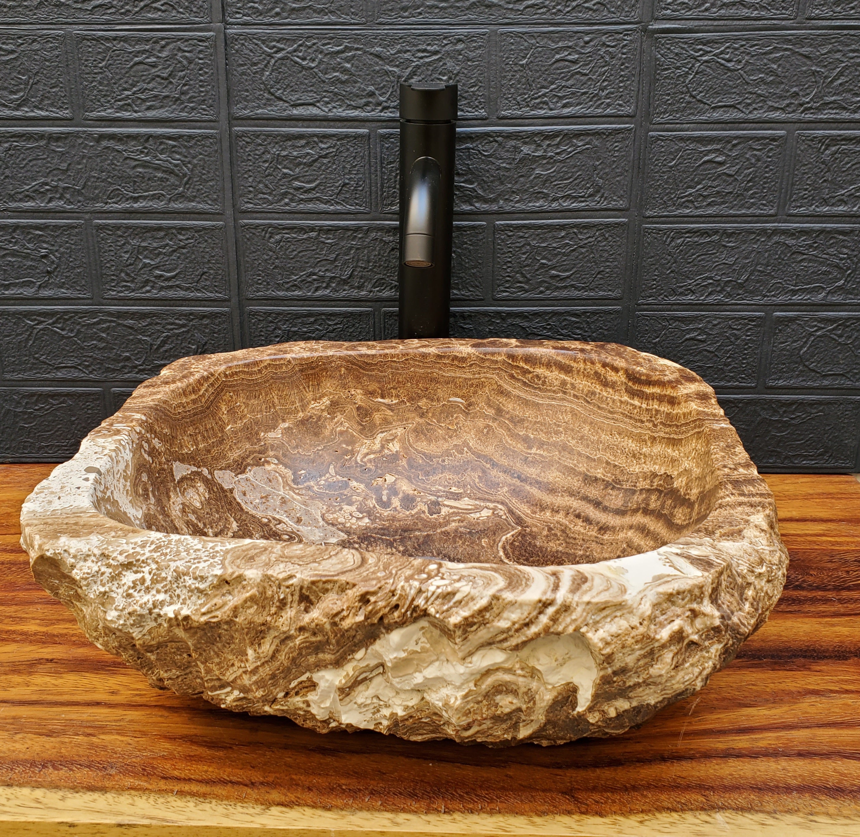 Chocolate and White Onyx Vessel Sink - Square Onyx Sinks Featured Onyx Sinks Sinks