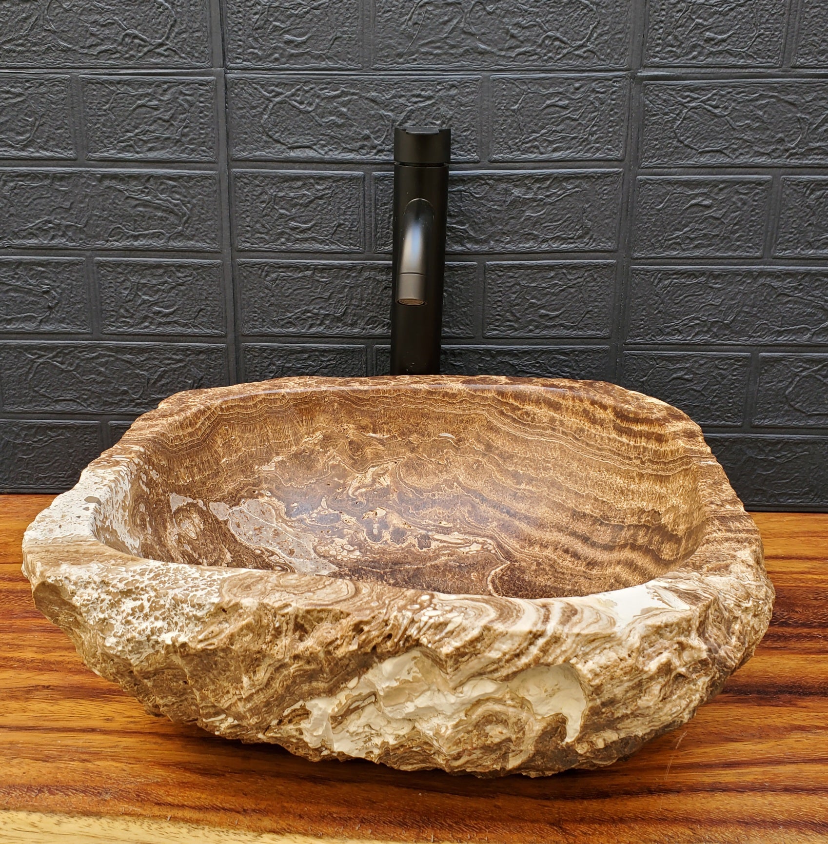 Chocolate and White Onyx Vessel Sink - Square Onyx Sinks Featured Onyx Sinks Sinks