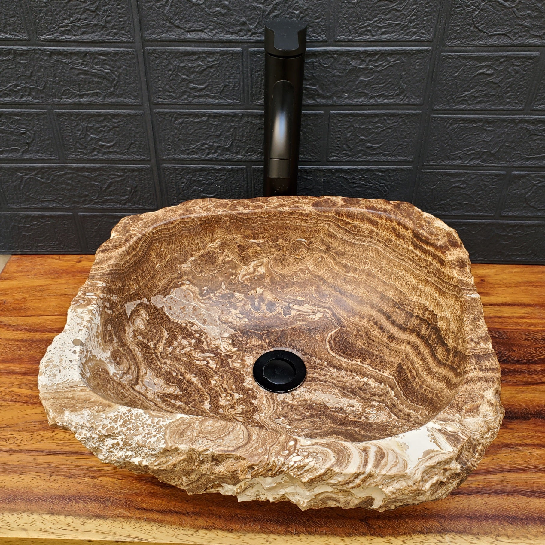 Chocolate and White Onyx Vessel Sink - Square Onyx Sinks Featured Onyx Sinks Sinks