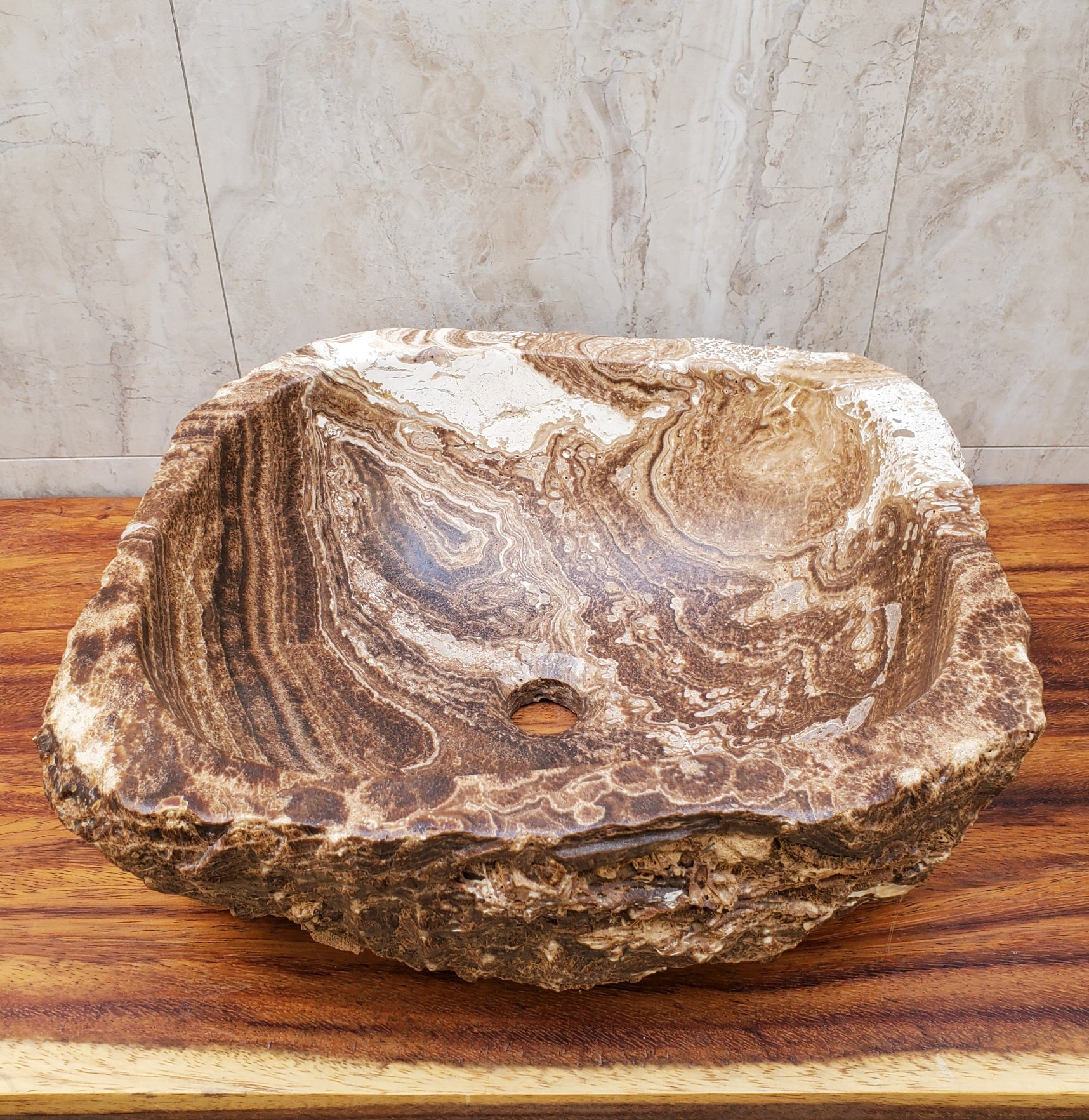 Chocolate and White Onyx Vessel Sink - Square Onyx Sinks Featured Onyx Sinks Sinks