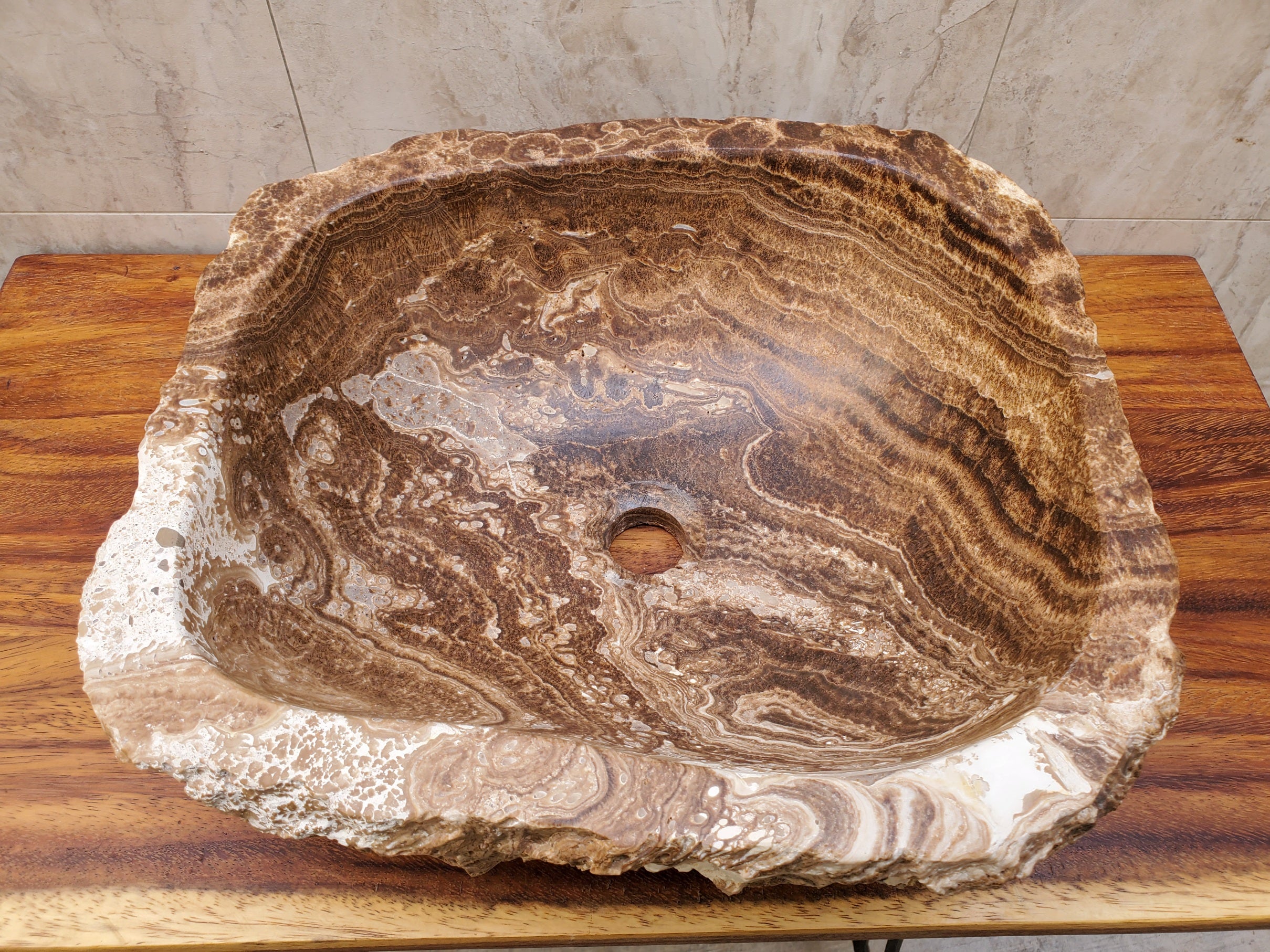 Chocolate and White Onyx Vessel Sink - Square Onyx Sinks Featured Onyx Sinks Sinks
