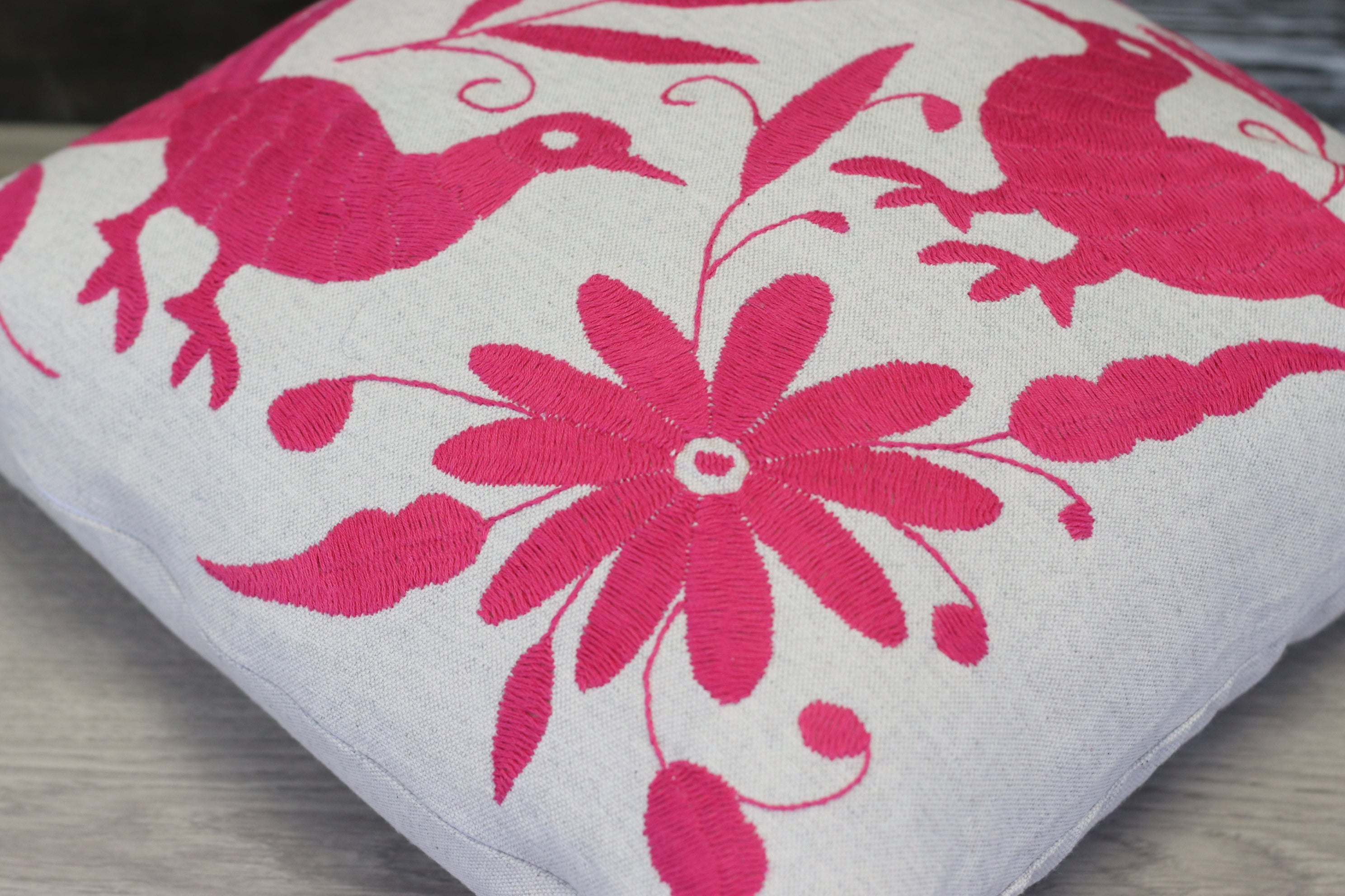 Pink and Gray Tenango Hand Embroidered Pillow Cover Tenango Decor Home Pillow Covers