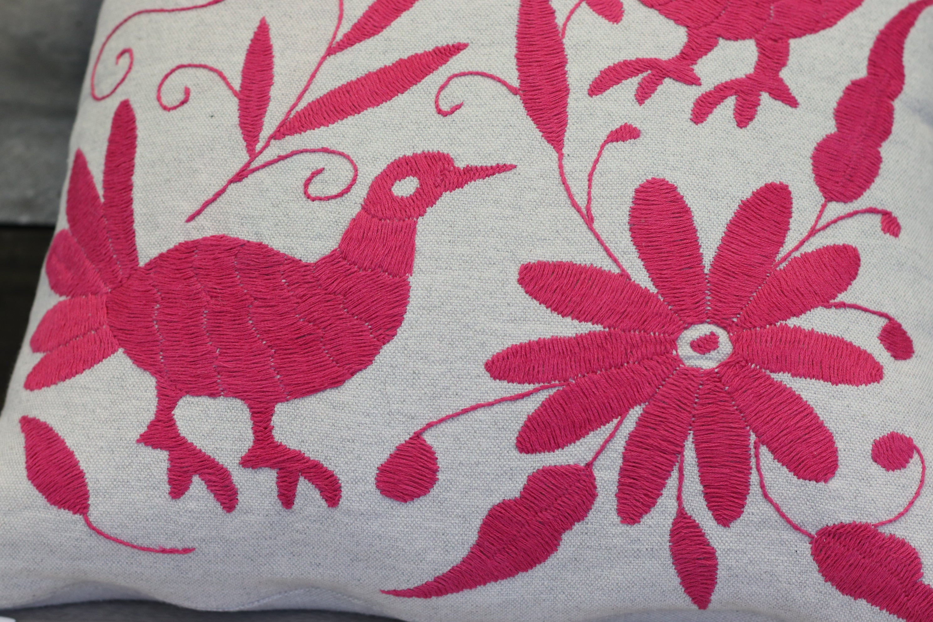 Pink and Gray Tenango Hand Embroidered Pillow Cover Tenango Decor Home Pillow Covers