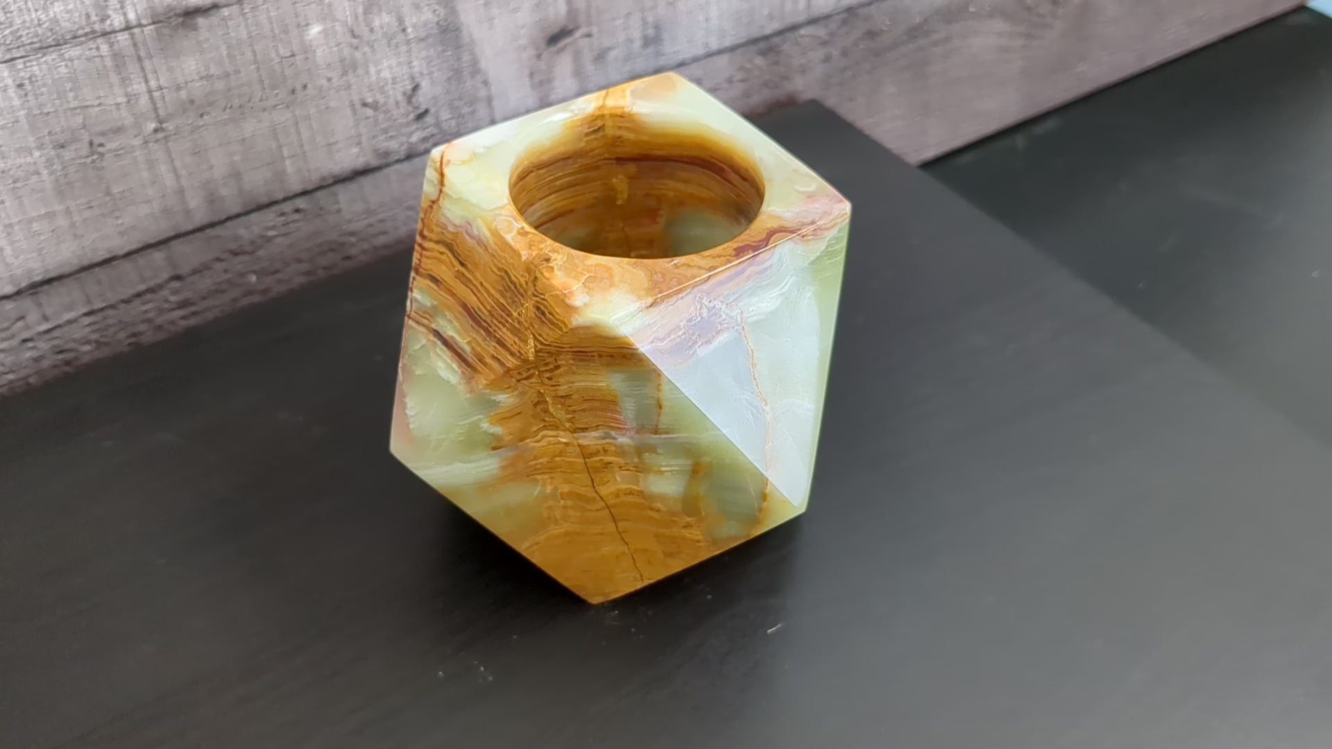 Green Onyx Stone Mini Succulent Planter and Pot Holder. Handmade in Mexico. We package and ship from the USA. Buy now at www.felipeandgrace.com.
